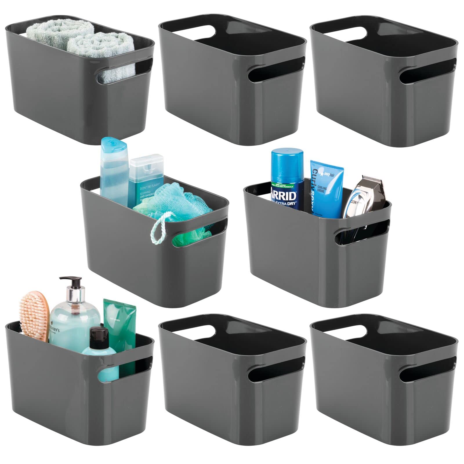 mDesign Deep Plastic Bathroom Vanity Storage Bin with Handles - 8 Pack Organizer for Soap, Shampoo, Lotion & Beauty Essentials - 10