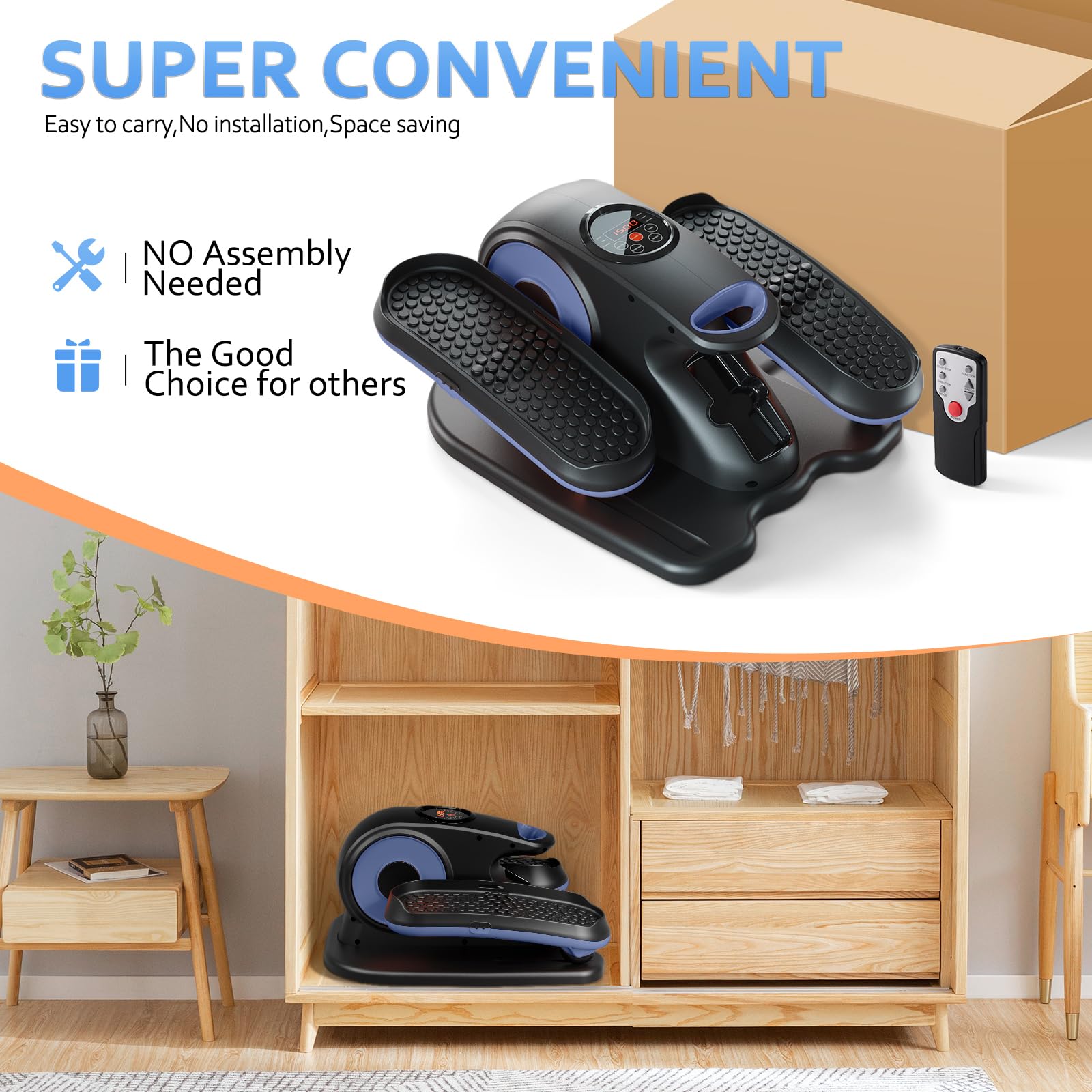 Under Desk Elliptical Machine - Quiet Leg Exerciser with Remote Control & 12 Speed Settings | Portable Elliptical Trainer for Home Office, Seniors & Physical Therapy | Perfect for Workouts While Sitting at Desk or Watching TV