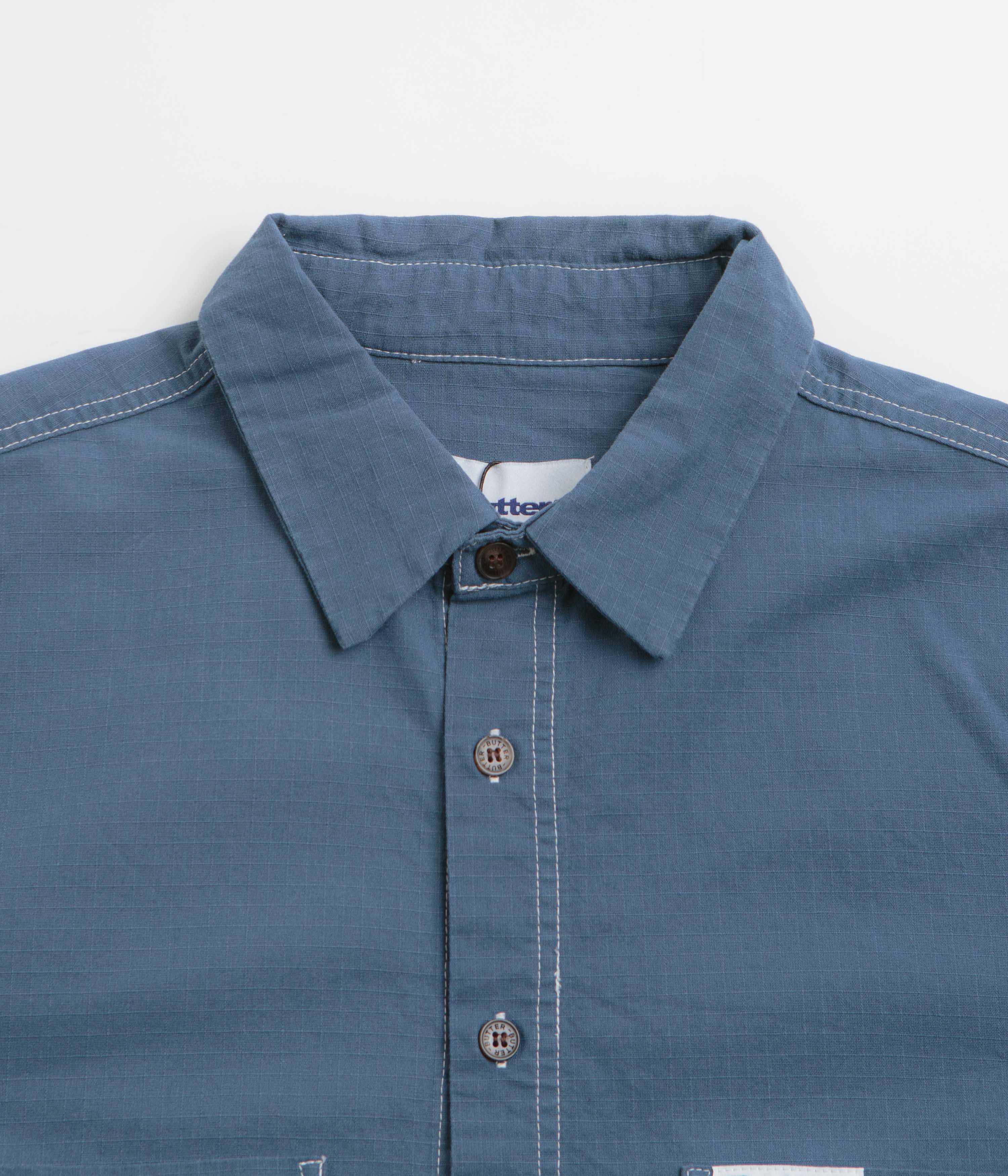Butter Goods Ripstop Button Up Shirt - Durable Work Shirt in Blue | Casual Wear & Outdoor Activities