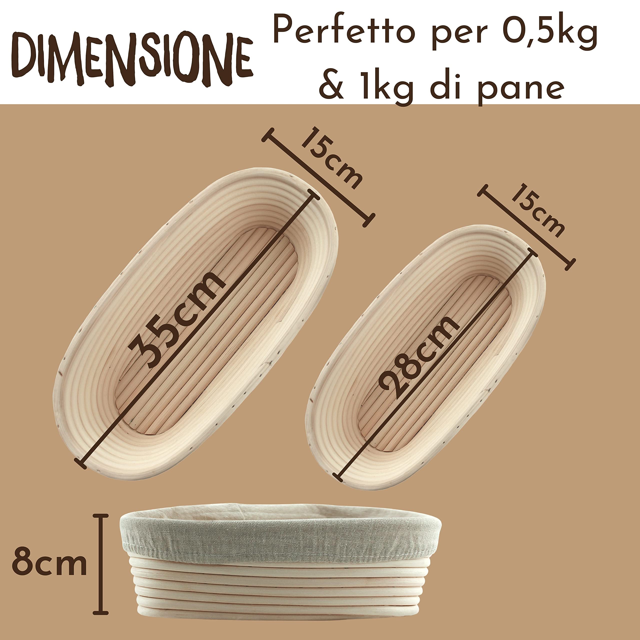 Premium Oval Bread Proofing Baskets Set (28cm & 35cm) with Stainless Steel Brackets, Dough Scraper & Linen Cloth – Natural Fermentation Dough Rising Basket for Artisan Sourdough, Homemade Bread Baking – Perfect for Bakers & Bread Making Enthusiasts
