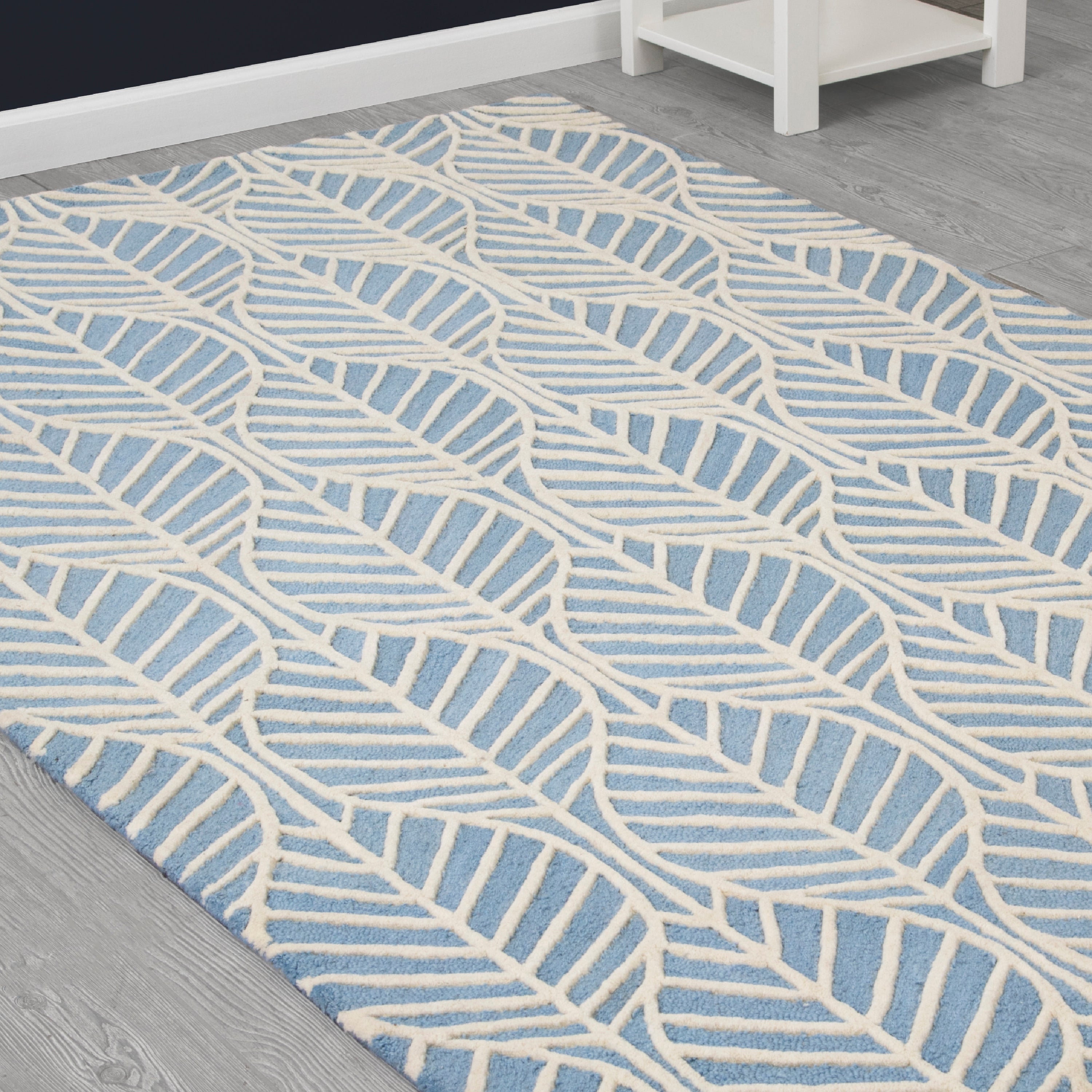 Blue Palm Hand Tufted 100% Wool Area Rug 5x8 Feet - Soft & Durable Living Room Rug for Home Decor, Bedroom Carpet, Office Floor Mat