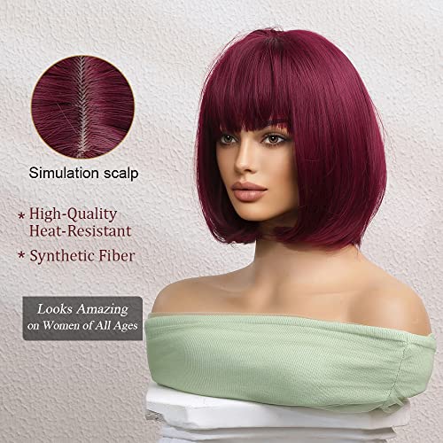 Short Straight Wine Red Bob Wig for Women - Synthetic Hairpiece for Cosplay, Halloween, and Daily Fashion