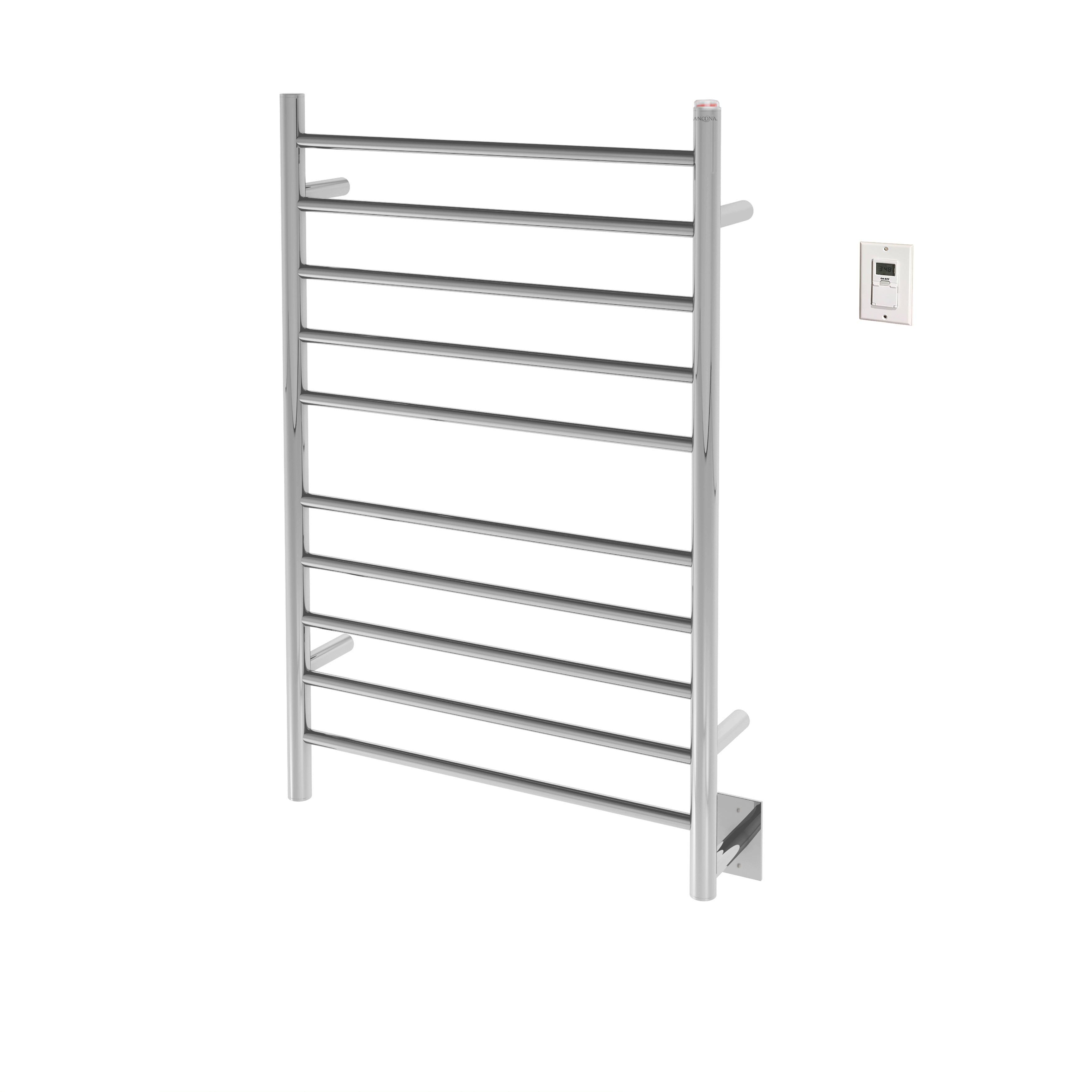 Premium 10-Bar Hardwired & Plug-in Towel Warmer with Timer - Polished Stainless Steel - Fast Heating for Bathroom, Spa & Luxury Home Use