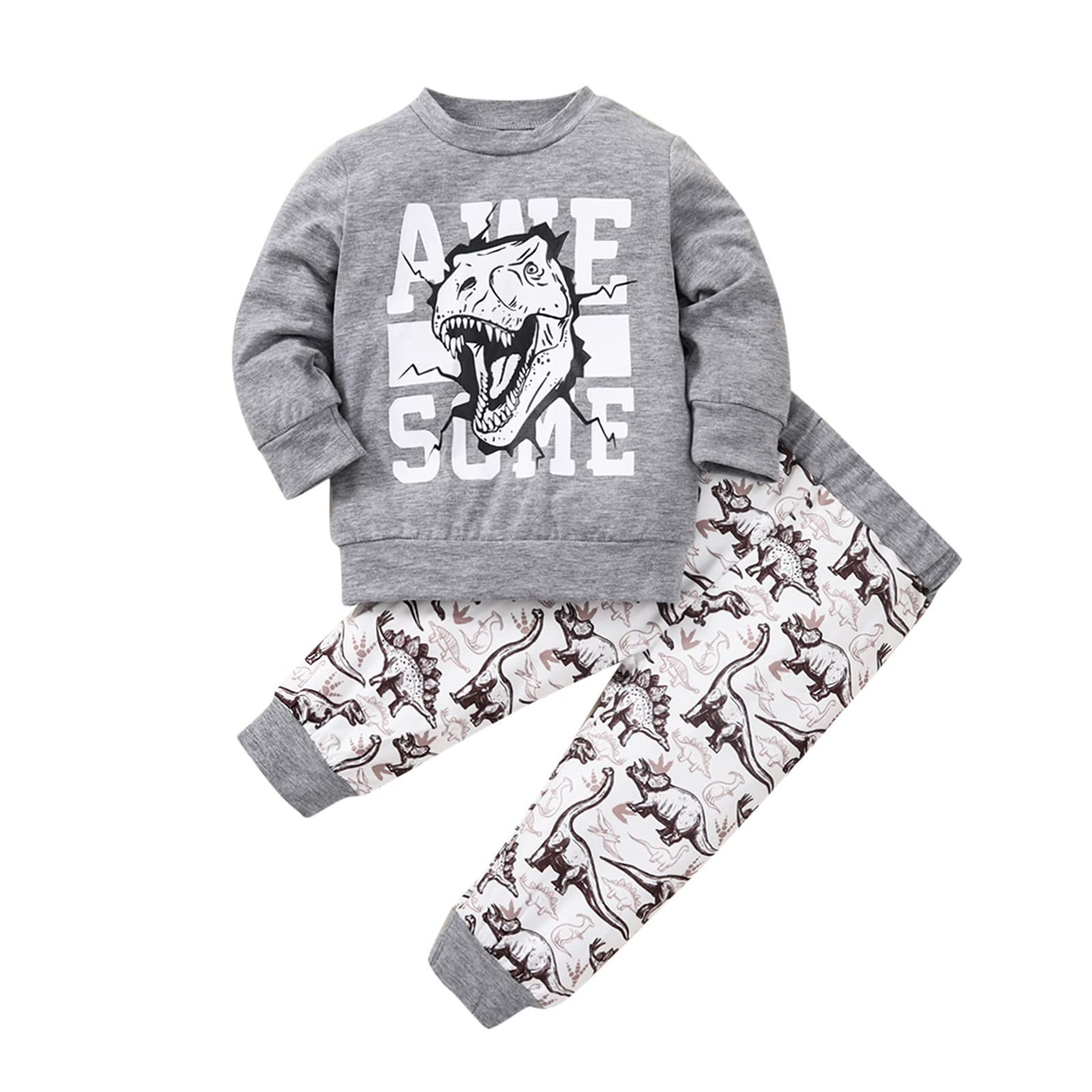 Dinosaur Boys Outfit Set - Long Sleeve Cartoon T-Shirt & Pants for Toddlers (Size 4T/7) | Cute Kids Clothes for Playdates, Preschool & Birthday Parties