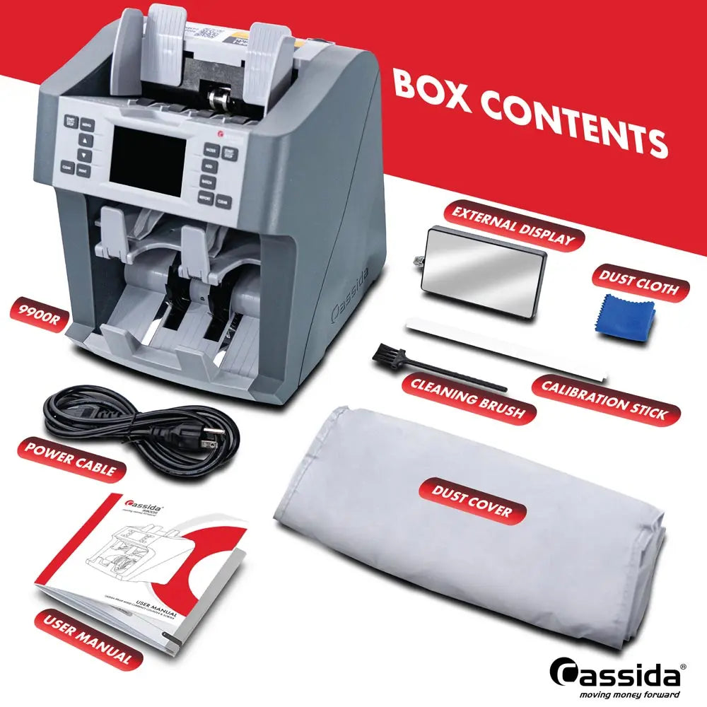 Cassida 9900R Mixed Denomination Bill Counter - High-Speed 2-Pocket Money Counting Machine for Cashiers & Banks | Perfect for Retail, Banking & Business Cash Handling
