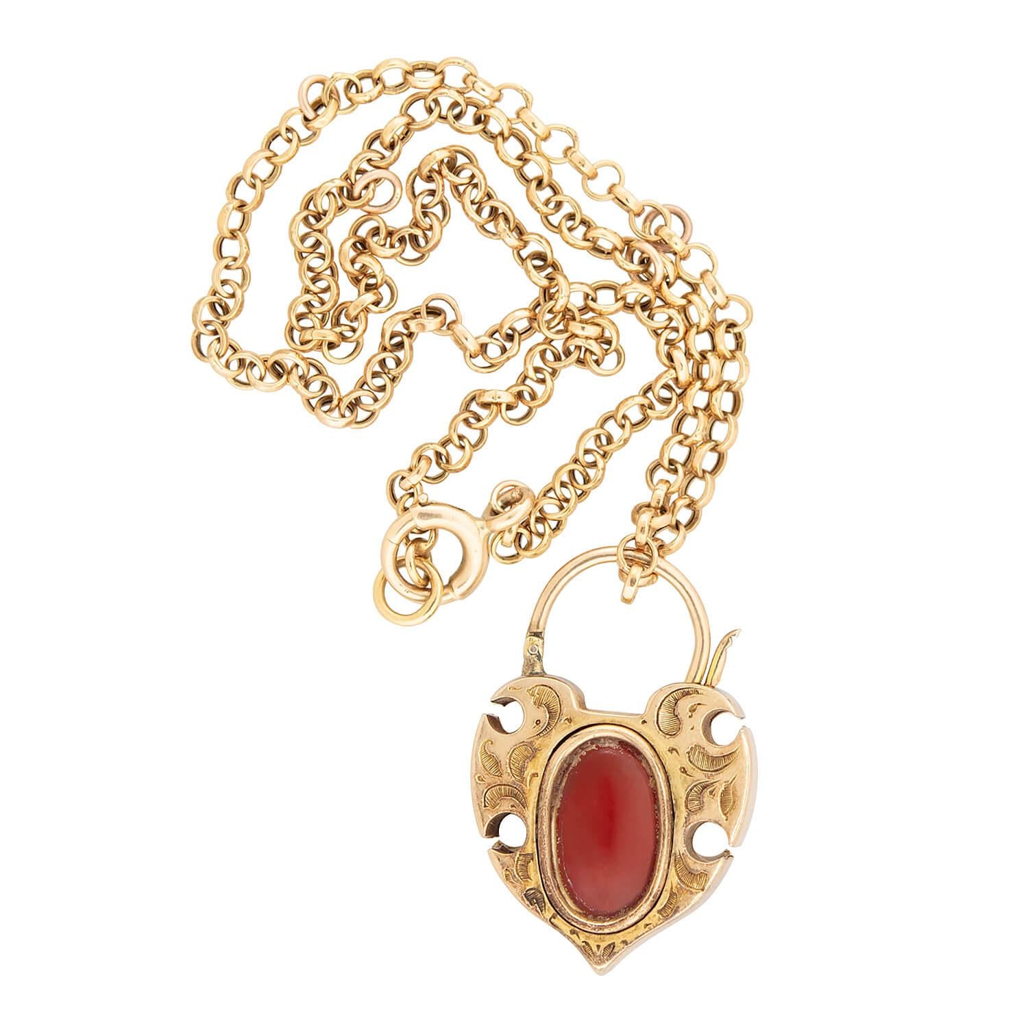 Victorian Style 14k Gold & Sterling Silver Garnet and Diamond Heart Padlock Pendant Necklace for Women - Elegant Jewelry Gift for Valentine's Day, Anniversary & Special Occasions