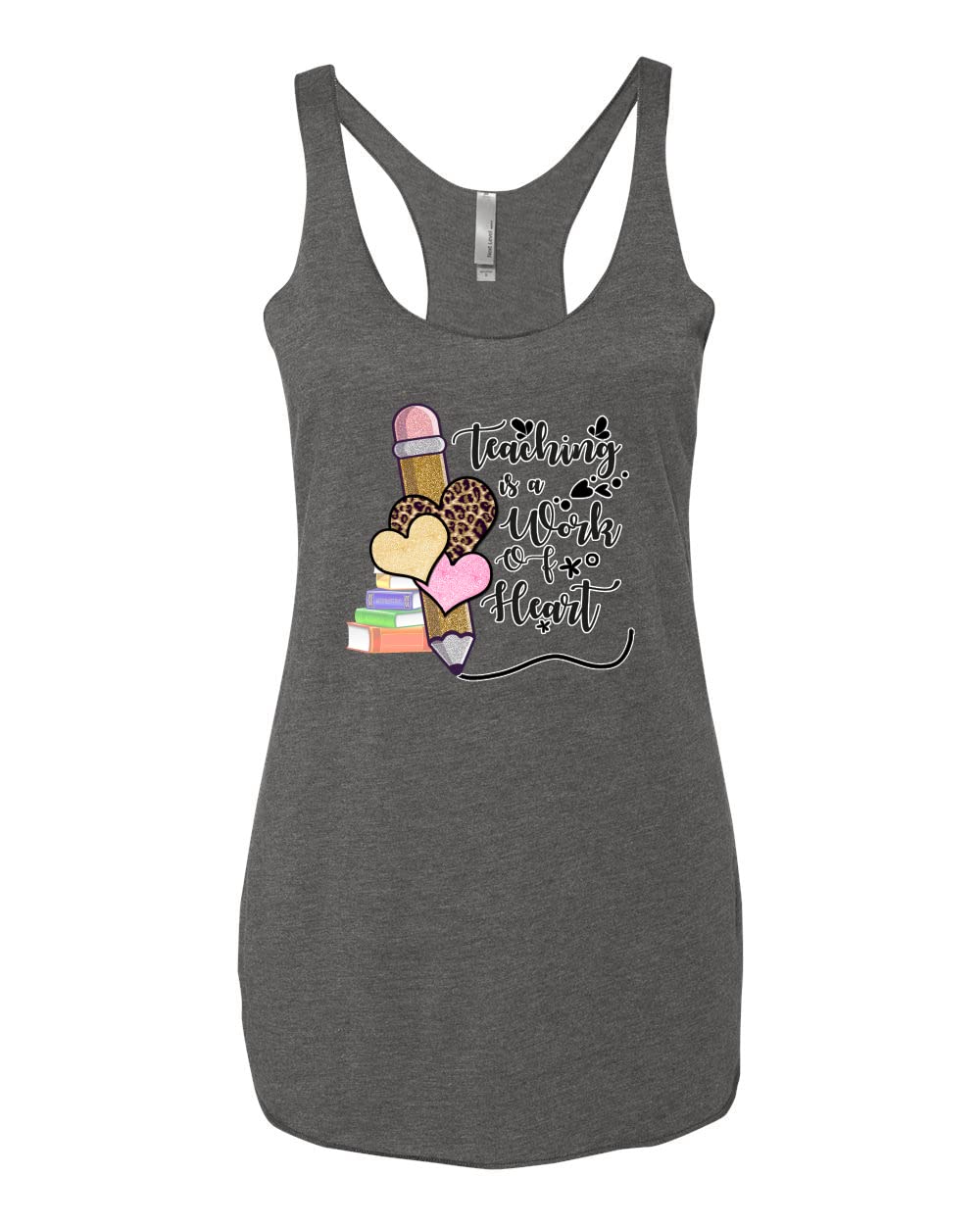 Teaching is a Work of Heart Pop Culture Tri-Blend Racerback Tank Top - Soft & Comfortable Teacher Apparel for School, Classroom & Casual Wear