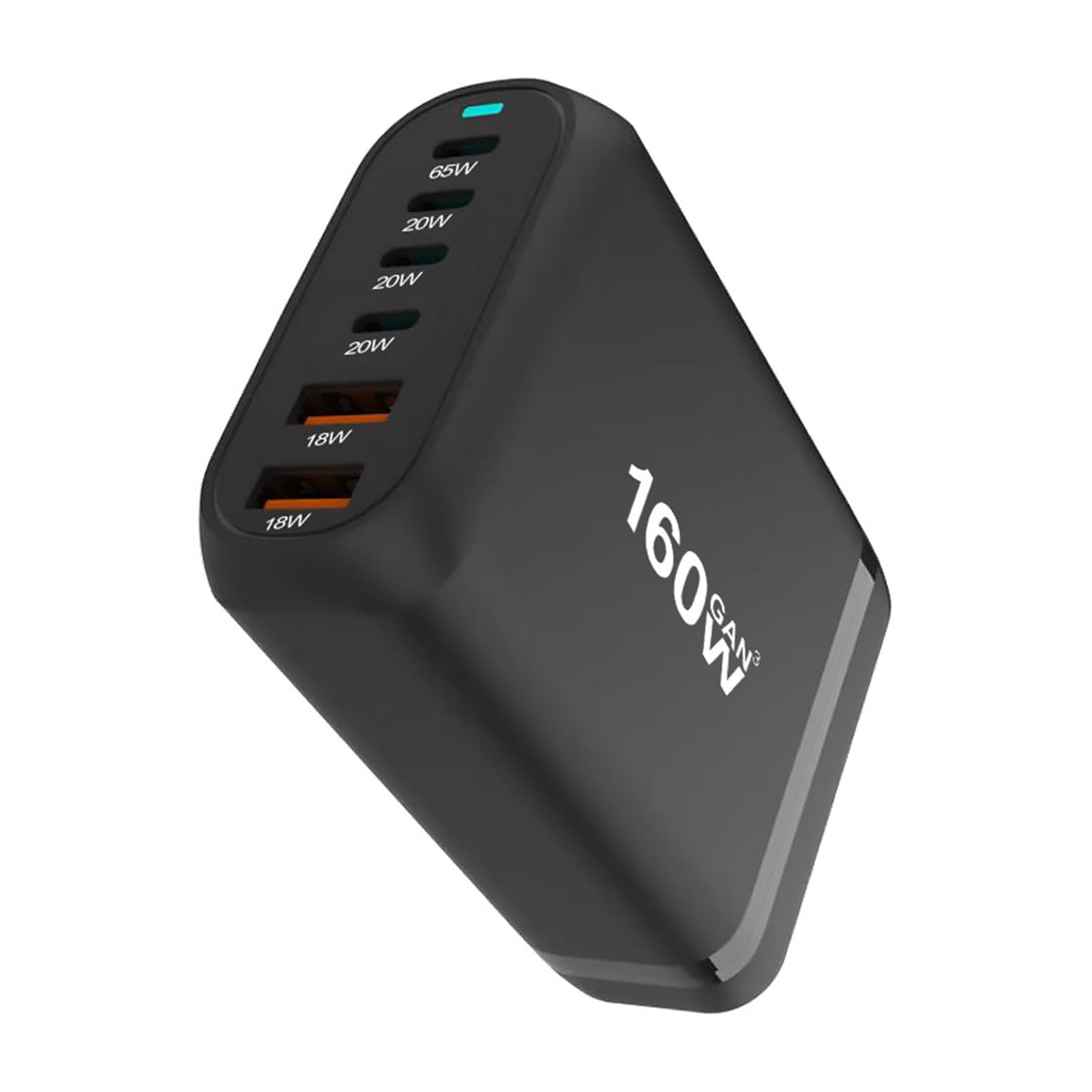 160W 6-Port USB Fast Charger with 4C2A Ports | Universal 110-240V Desktop Charging Station for Multiple Devices | Perfect for Home Office, Dorm Room & Travel | Charge Laptops, Tablets, Phones, Headphones & More