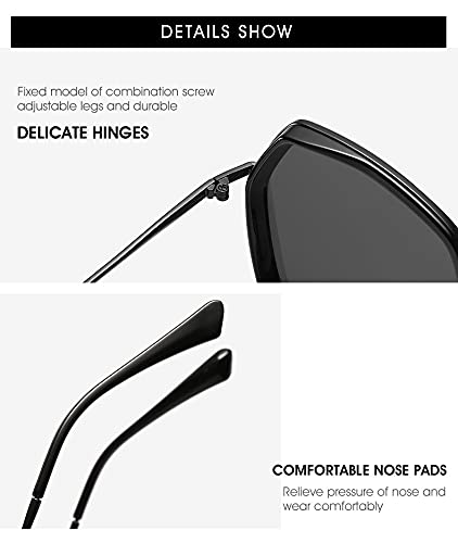 Stylish Hexagonal Oversized Sunglasses for Women - HD UV Protection - Trendy Geometric Design - Perfect for Beach, Driving, and Outdoor Activities