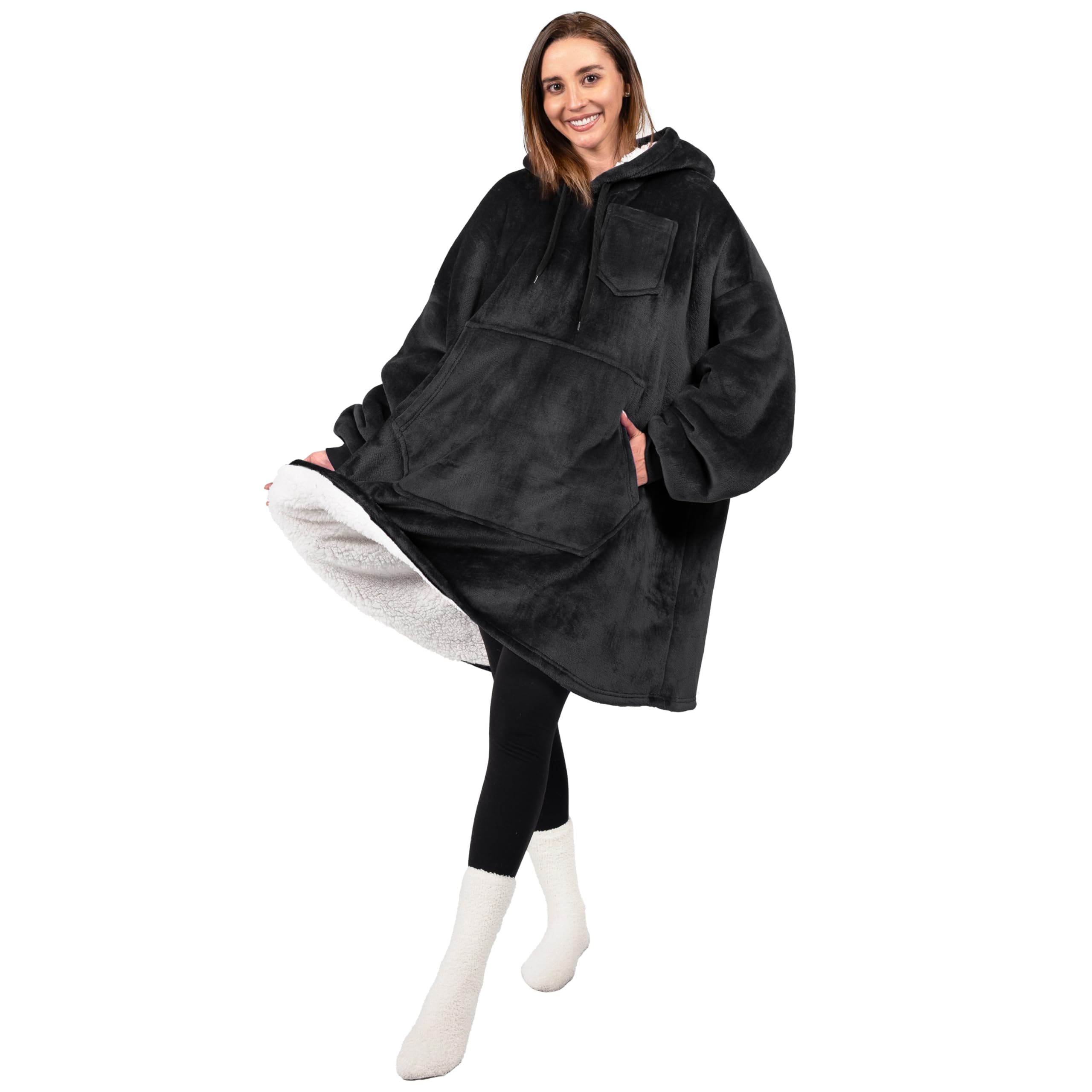 PAVILIA Women's Sherpa Wearable Blanket Hoodie - Oversized Cozy Fleece Hooded Sweatshirt for Men & Women | Perfect for Lounging, Netflix Nights & Outdoor Camping