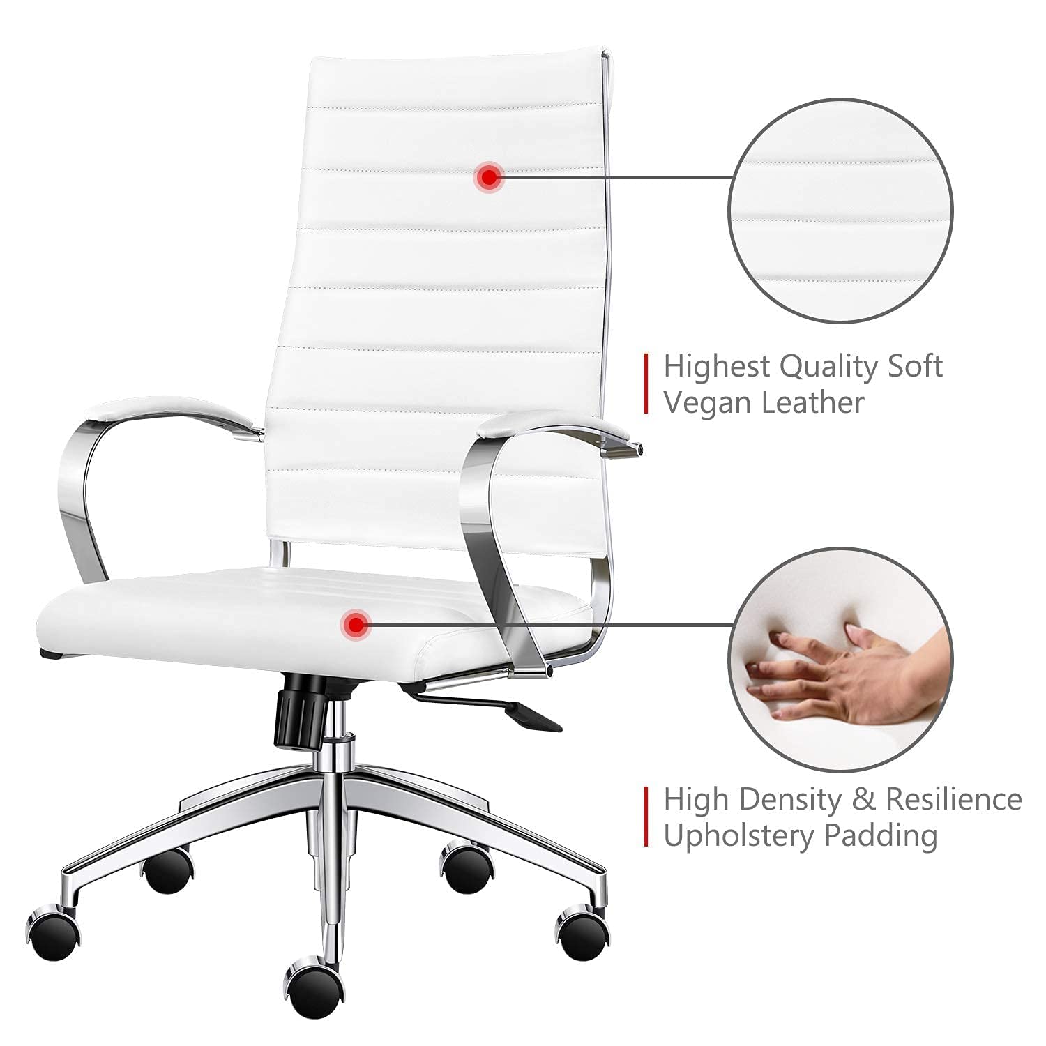 Ergonomic Office Chair with Adjustable Armrests & Lumbar Support - Swivel Desk Chair in Durable Vegan Leather - Comfortable Computer Chair for Home & Office Workspace (White) - Perfect for Long Work Hours, Gaming & Study Sessions