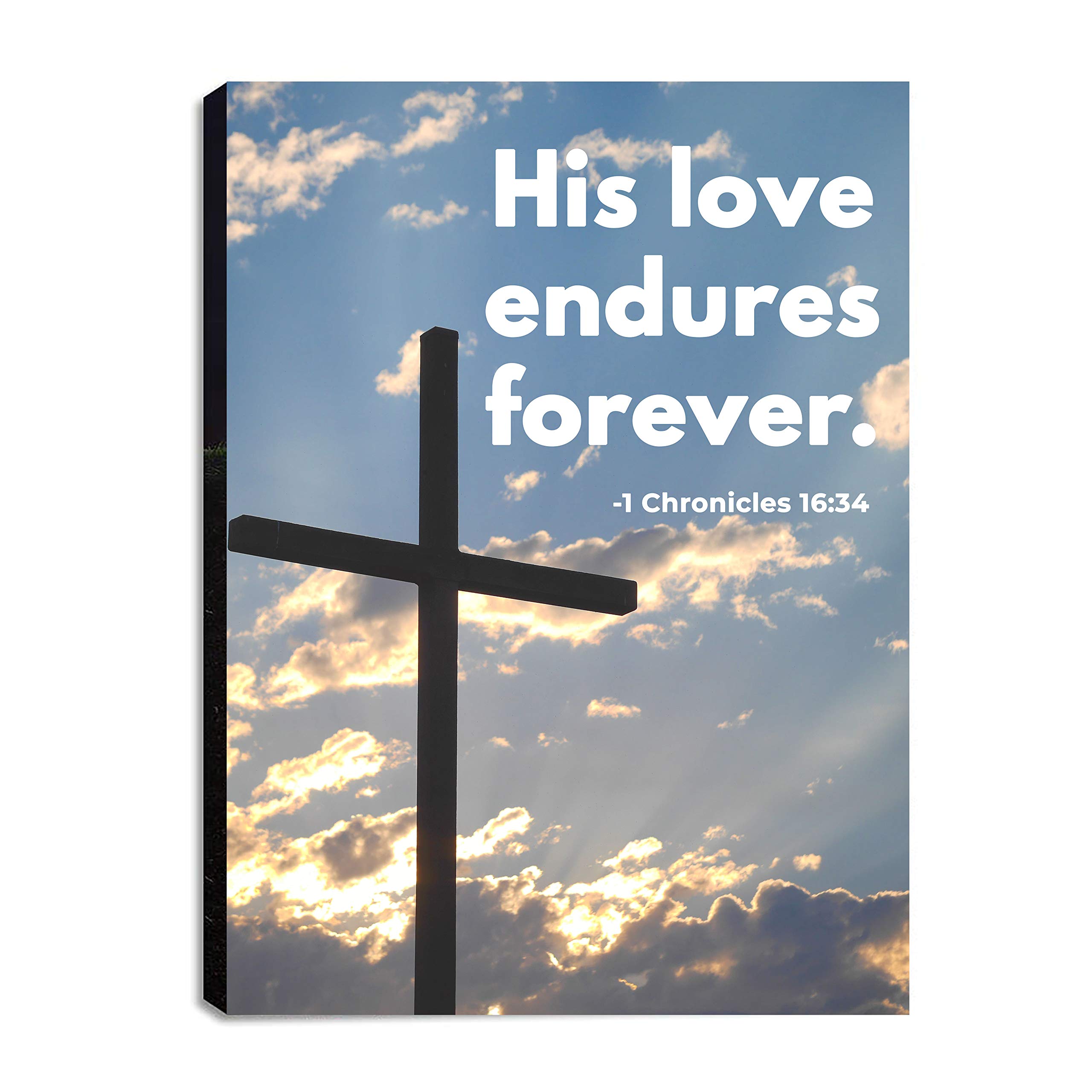 1 Chronicles 16:34 Christian Canvas Wall Art - 18x24 Inch Bible Verse & Prayer Decor for Home, Kitchen, Living Room & Bedroom - Ready to Hang Scripture Wall Art for Faith-Based Home Decor & Gift Giving