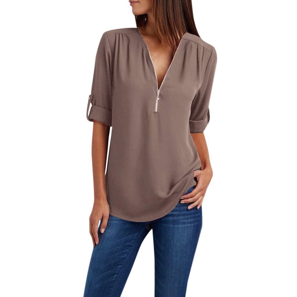 Chiffon Long Sleeve Plus Size Blouse for Women - Loose Fit Button Up Shirt with Zipper Detail in Black | Perfect for Office Wear, Casual Outfits & Special Occasions