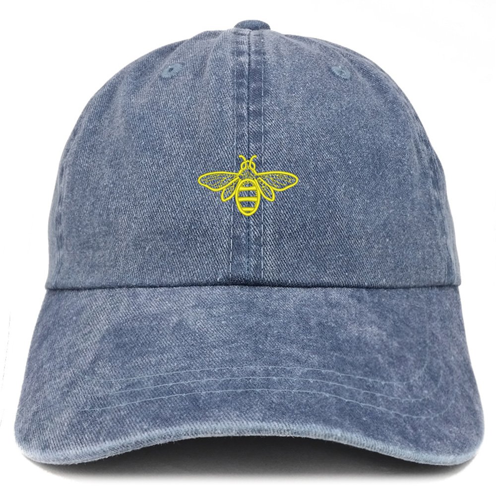 Trendy Bee Embroidered Washed Cotton Adjustable Baseball Cap for Women & Men - Casual Outdoor Sun Protection Hat for Hiking, Gardening, and Streetwear Fashion