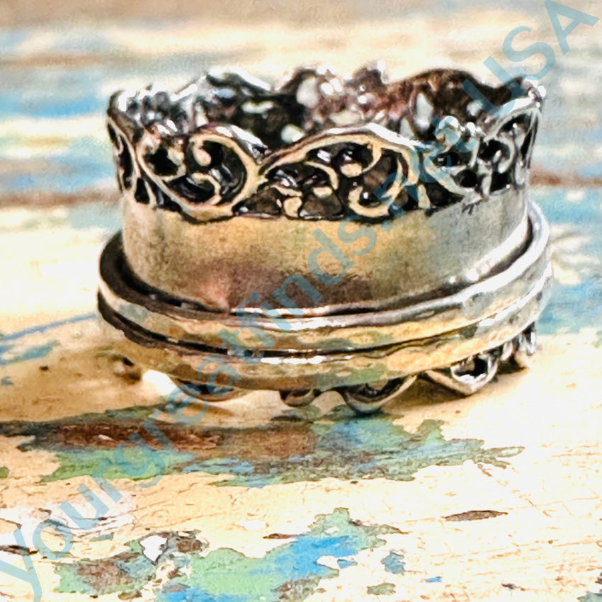 Sterling Silver Wide Band Spinner Ring for Men & Women - Size 11 Adjustable - Stress Relief & Anxiety Fidget Jewelry - Perfect for Meditation, Focus & Relaxation