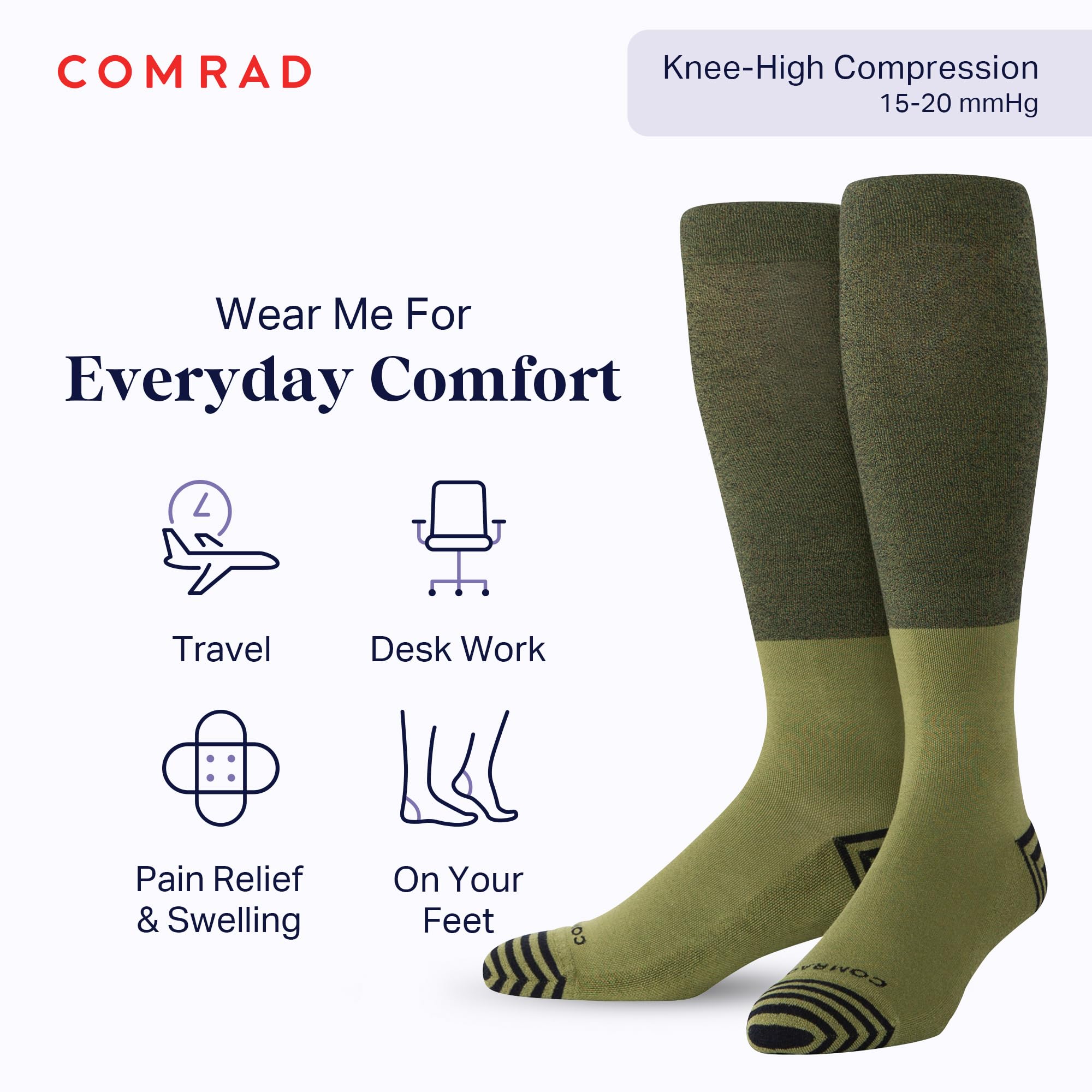 Comrad CloudCotton Knee High Compression Socks 15-20mmHg - Graduated Support Socks for Women & Men - Combed Cotton for All-Day Comfort - Perfect for Travel, Running & Nursing