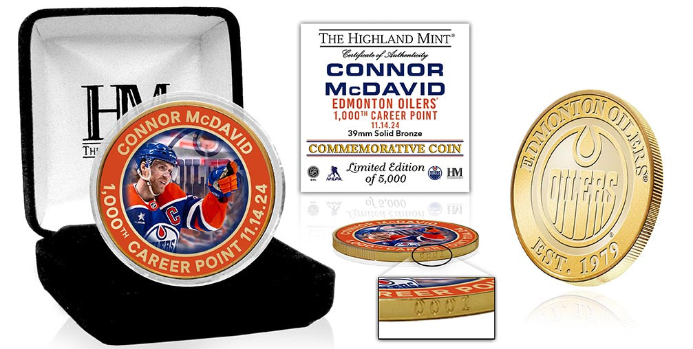Connor McDavid 1000th Career Point Commemorative Bronze Coin – Limited Edition NHL Collectible for Edmonton Oilers Fans & Hockey Memorabilia Enthusiasts – Perfect for Display, Gifts, and Sports Collections