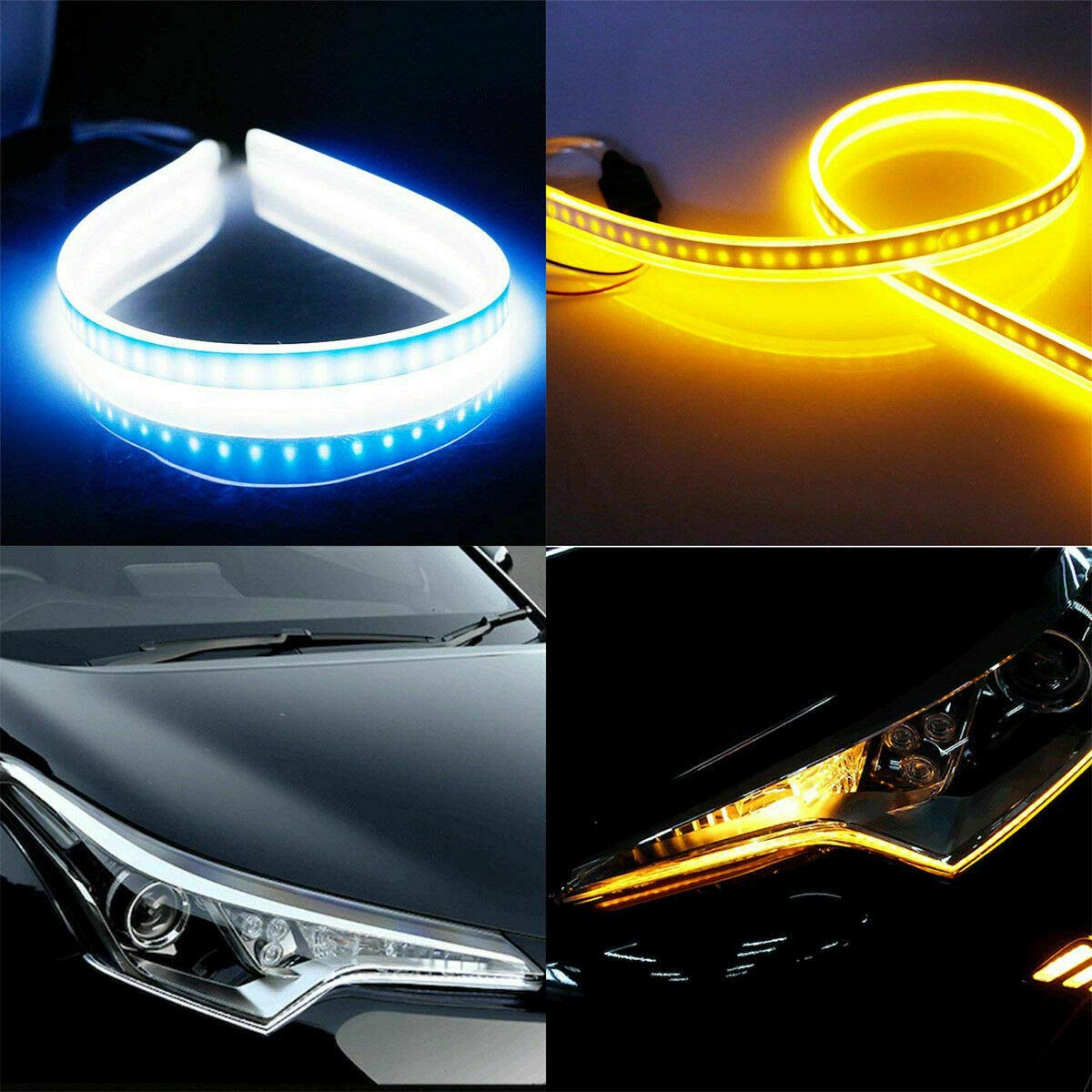 2x Sequential LED Strip Turn Signal Switchback Indicator Lights - DRL Daytime Running Lights for Cars, Trucks, SUVs - Amber White Switchback Flowing Design - Perfect for Enhanced Visibility and Custom Styling