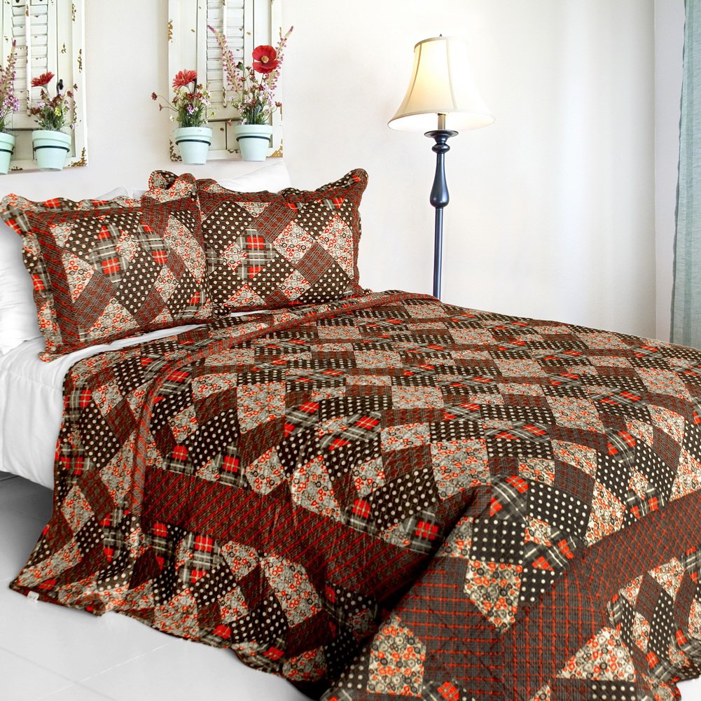 Blancho Bubbly Cotton 3-Piece Quilt Set - Vermicelli-Quilted Striped Bedding for Full/Queen Size - Soft & Breathable Comforter Cover for Cozy Bedroom Decor