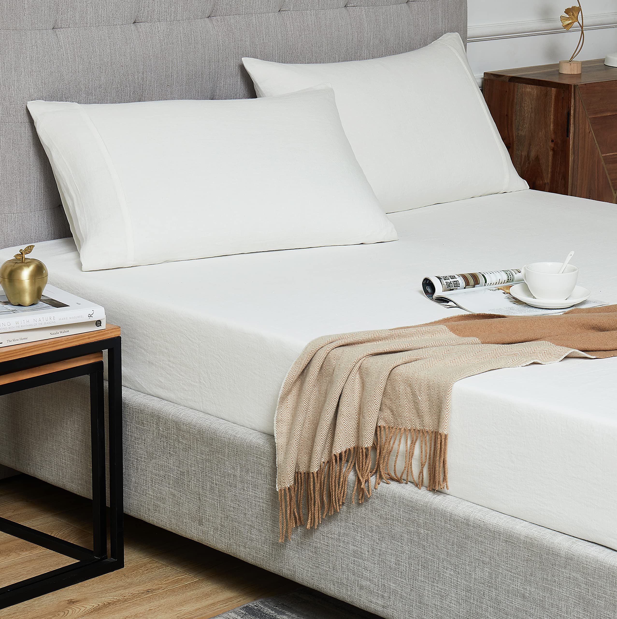 Berklan 100% French Linen Fitted Sheet - King Size, 16