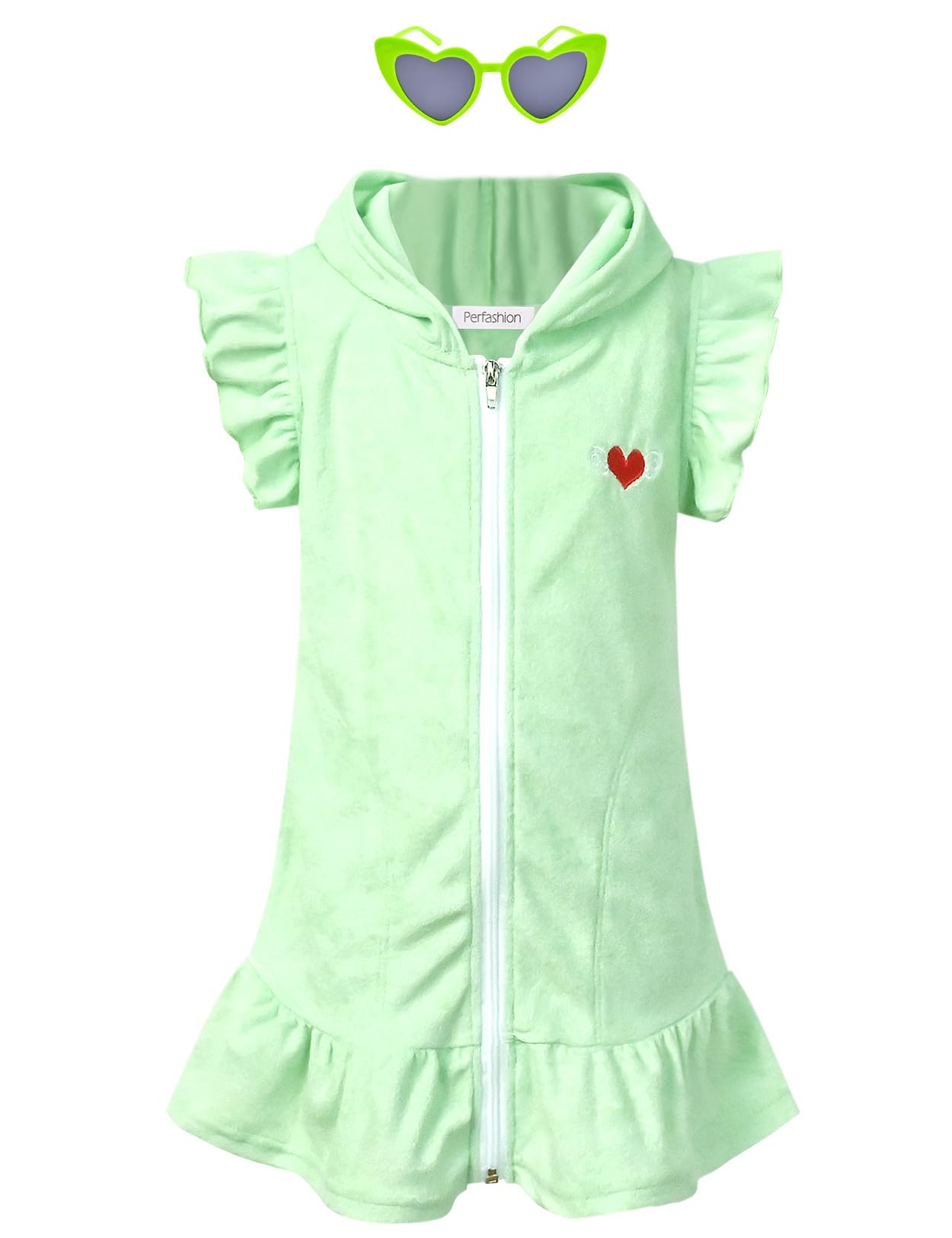 Perfashion Girls Terry Swim Cover Up - Hooded Zip-Up Beachwear for Kids | Perfect for Poolside, Beach & Vacation Outfits