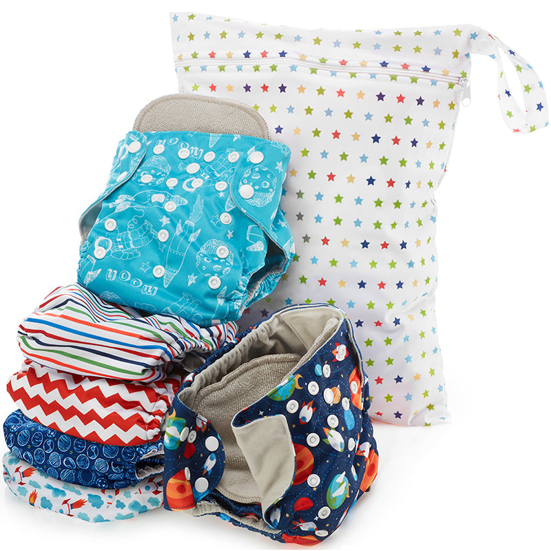 Simple Being Outer Space Print Unisex Reusable Baby Cloth Diapers - Eco-Friendly Washable Cloth Nappies for Newborns & Toddlers - Perfect for Daycare, Travel & Home Use