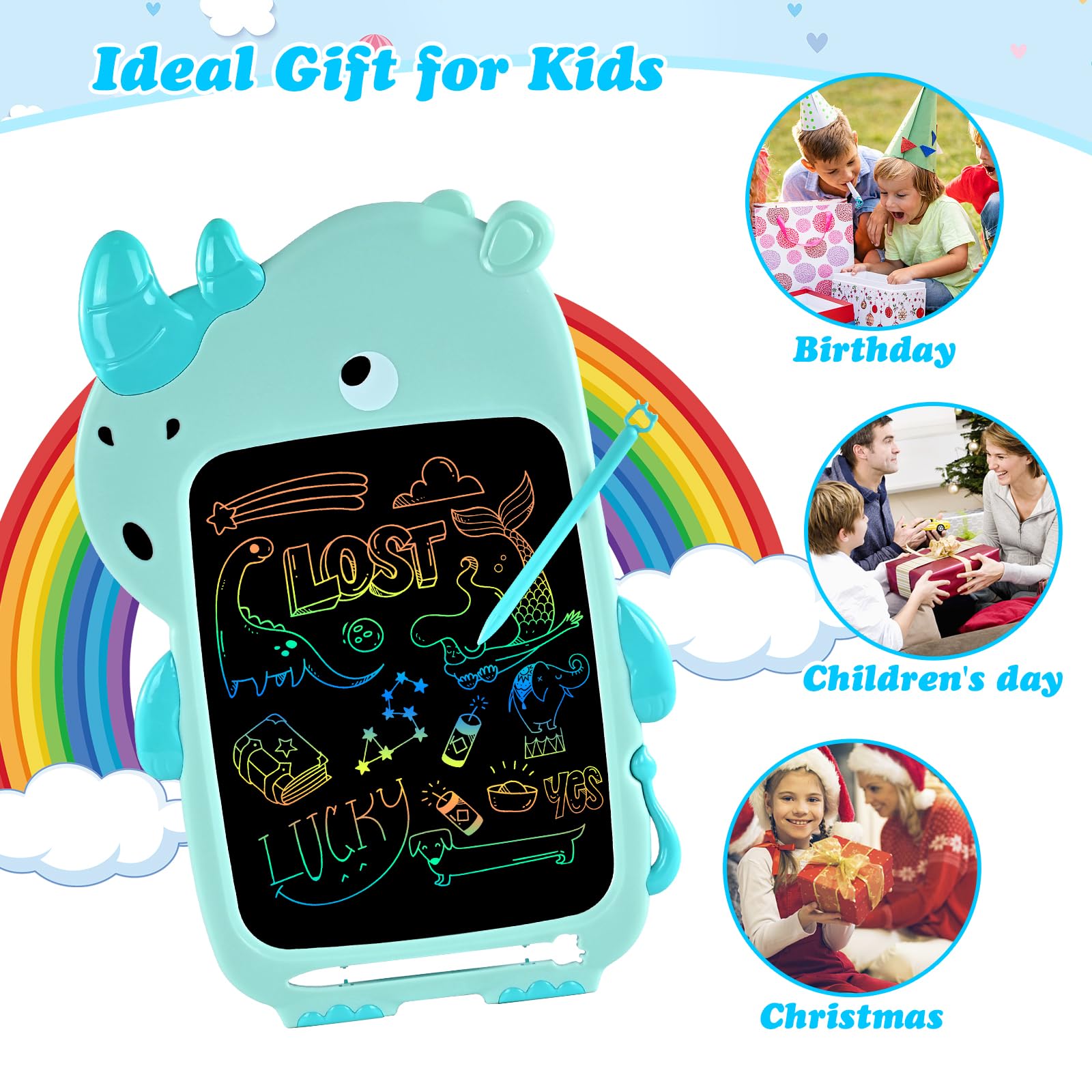 10 Inch LCD Writing Tablet for Kids - Doodle Drawing Pad with Rhinoceros & Dinosaur Design | Educational Toy for Boys & Girls Ages 3-8 | Perfect Birthday, Christmas, Easter & Thanksgiving Gift | Portable Drawing Board for Home, School & Travel Activities
