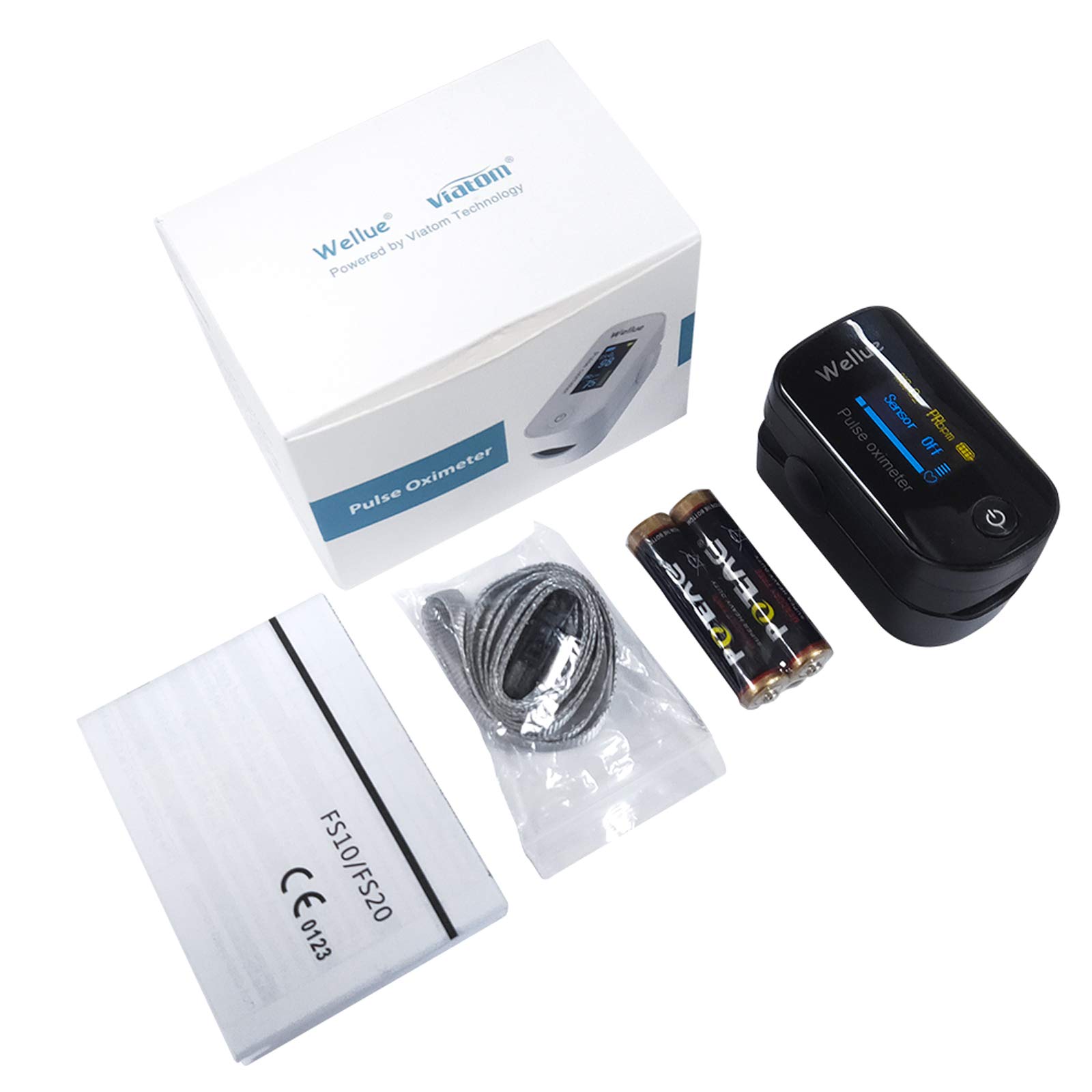 Wellue Fingertip Pulse Oximeter - Accurate Blood Oxygen Saturation Monitor with Bluetooth, Batteries & Lanyard - Portable Oxygen Meter for Fitness, Aviation & Health Monitoring (Black)