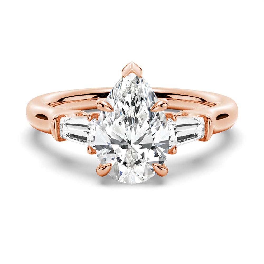 Exquisite Pear Shaped Moissanite Engagement Ring with Tapered Baguette Side Stones | Elegant Wedding Jewelry for Brides & Proposals