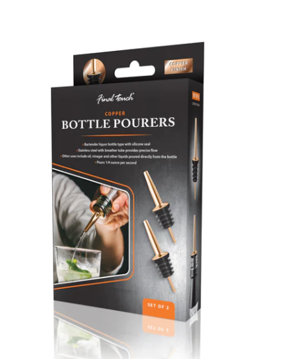 Premium Copper Finish Liquor Bottle Pourers - Set of 2 - Perfect for Home Bars, Cocktail Parties & Whiskey Decanting