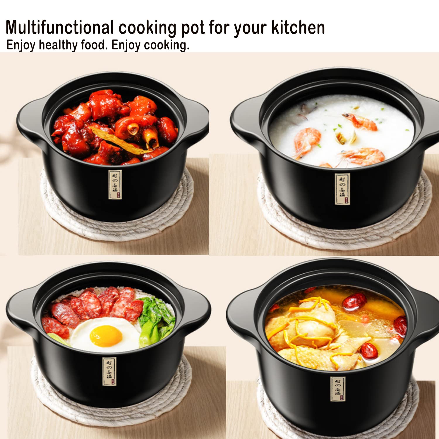 **4.5L Clay Cooking Pot - Ceramic Stockpot, Stew Pot & Casserole for Pasta, Milk & Sauce | Traditional Chinese Earthenware Cookware for Slow Cooking, Soups & Braising**