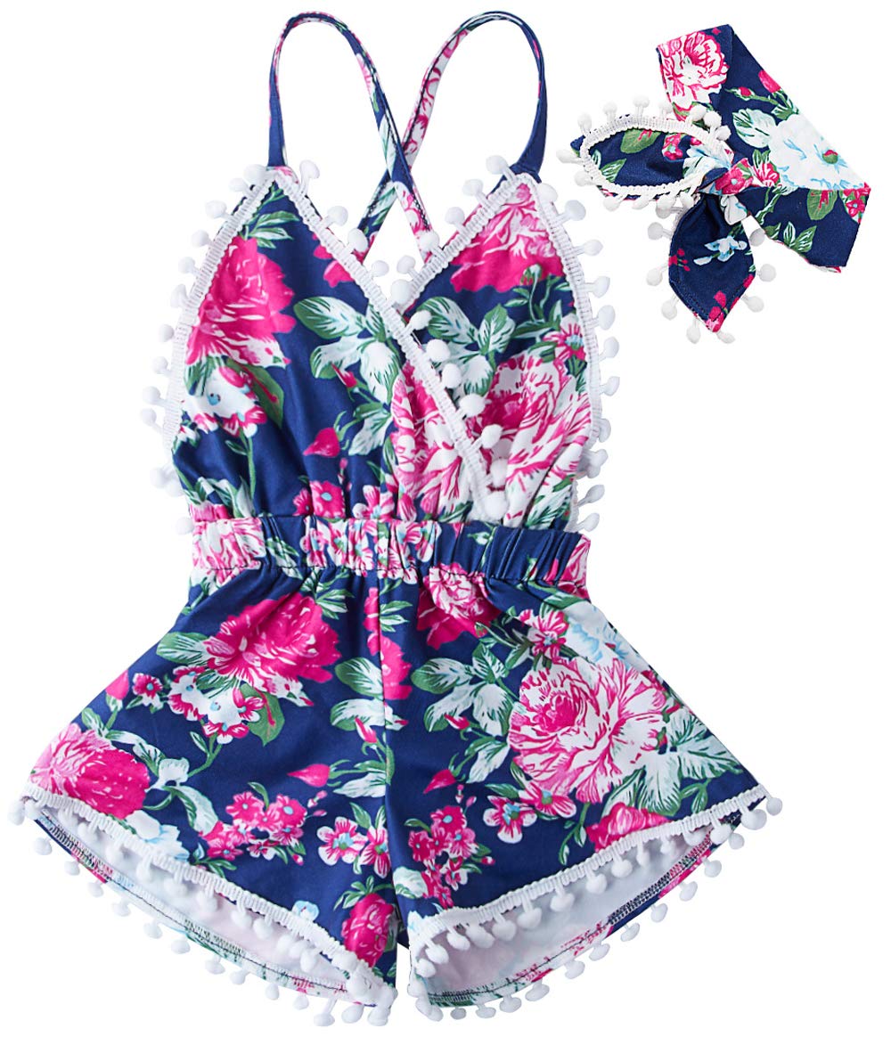 6M-3T Baby Girl Backless Bodysuit Outfit Set - Cute Romper Jumpsuit with Matching Headband for Summer, Photoshoot & Special Occasions