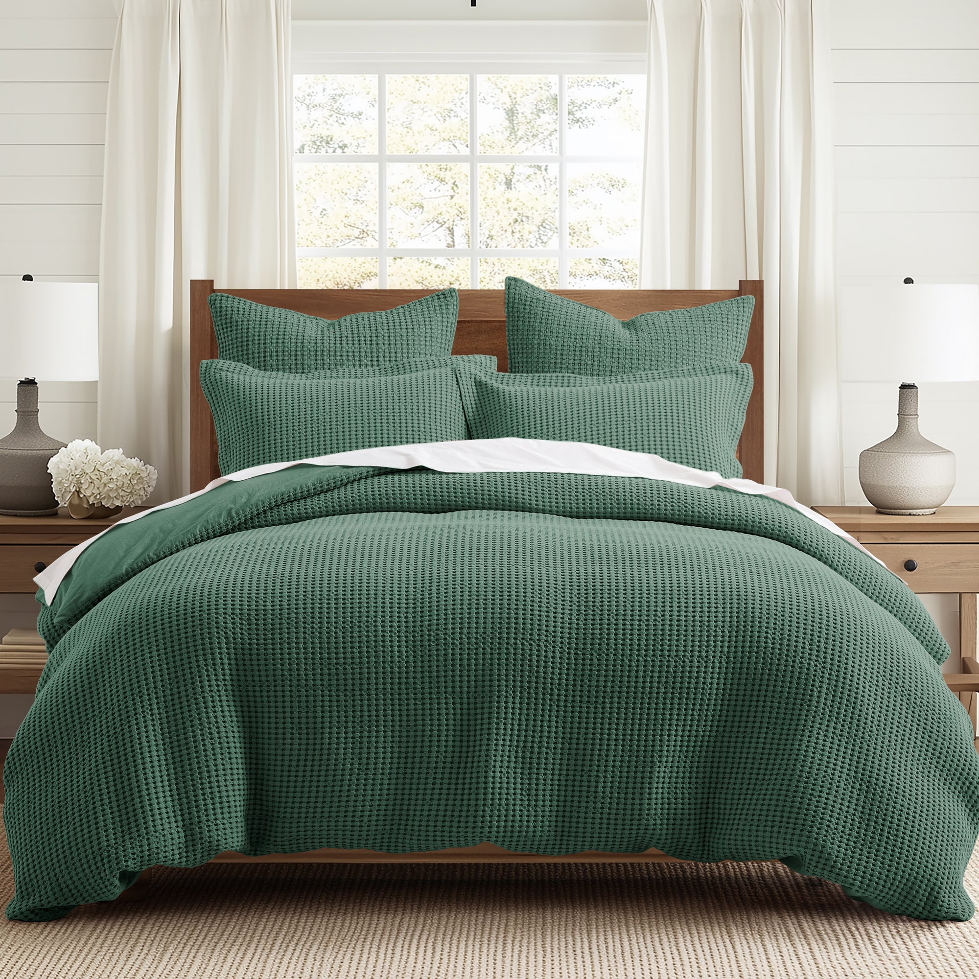 Mills Waffle Duvet Cover Set - Soft Textured Bedding for Cozy Comfort - Perfect for Master Bedroom, Guest Room & Dorm Decor