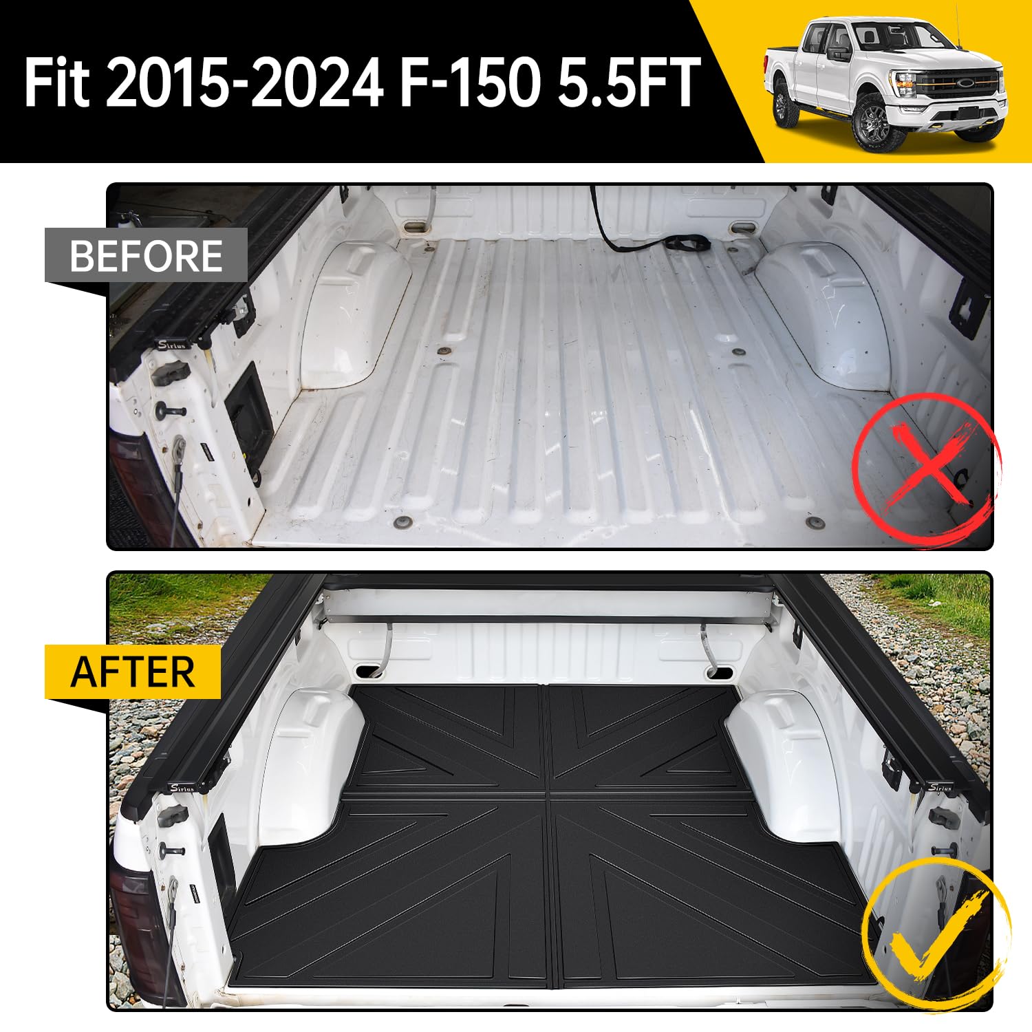 Heavy Duty Truck Bed Mat for 2015-2024 Ford F150 5.5FT Short Bed | All-Weather Protection & Anti-Slip Liner | Durable Accessories for Cargo, Hauling & Work | Fits 2015-2019 2020 2021 2022 2023 2024 Ford F-150 Models