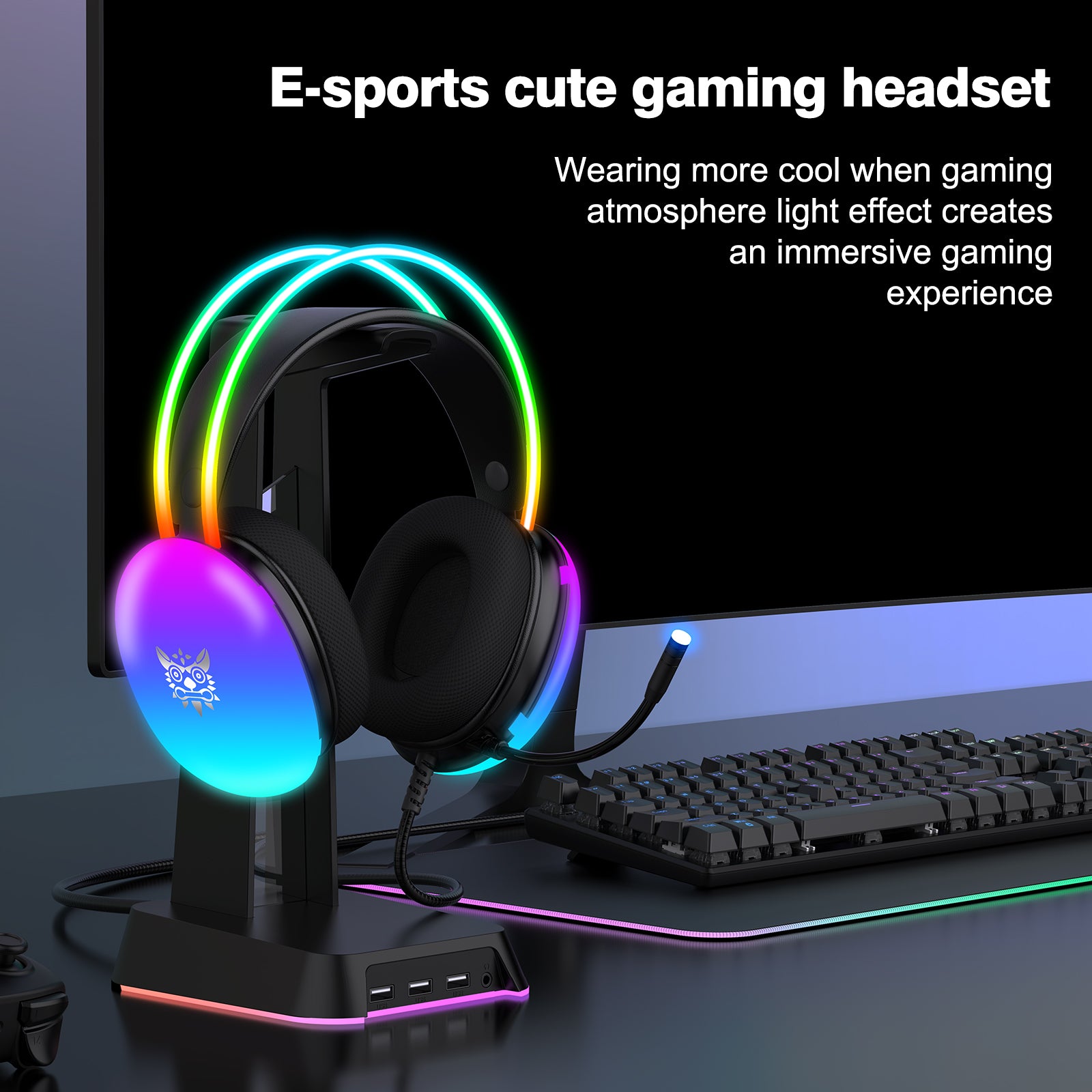 ONIKUMA X25 RGB Gaming Headset with Noise Cancelling Mic - 7.1 Surround Sound for PC, PS4, PS5, Xbox - Comfortable Over-Ear Headphones for Gaming, Streaming & Music (Perfect for Esports & Late-Night Gaming)