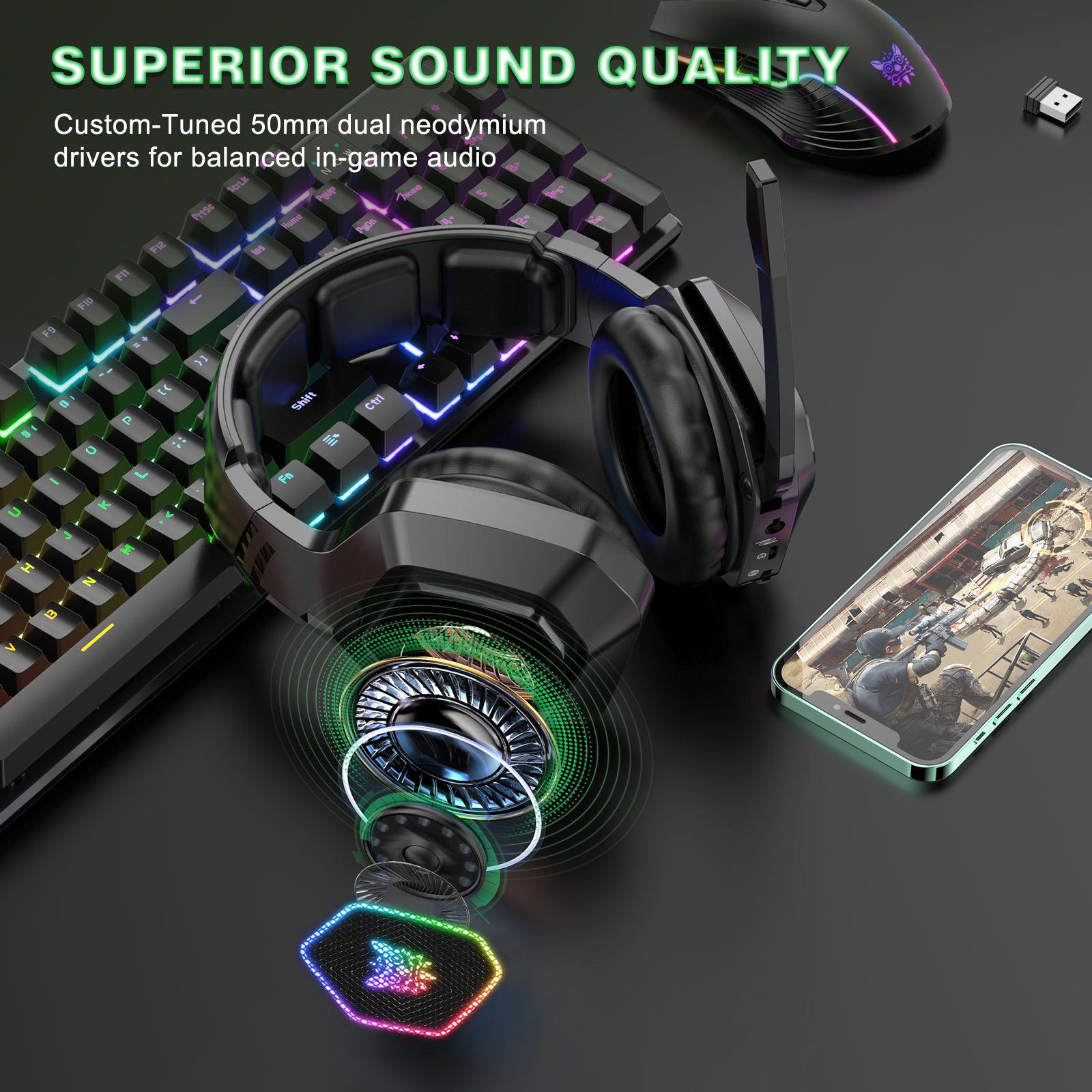 ONIKUMA B100 Wireless Gaming Headset - Bluetooth 2.4G & Wired 3-Mode Lightweight Over-Ear Headphones for PC, PS5, Xbox - Perfect for Esports, Streaming & Online Gaming