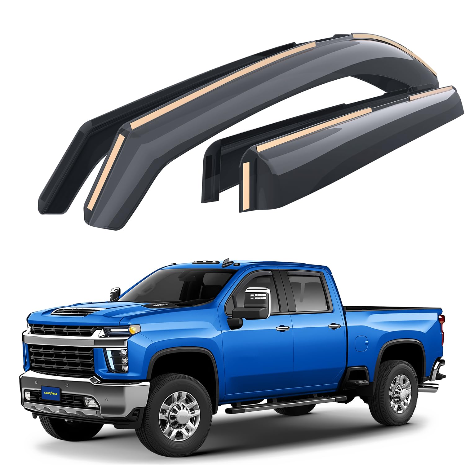 Goodyear Shatterproof In-Channel Window Deflectors for Chevy Silverado/Sierra 2500HD/3500HD 2020-2025 Crew Cab - 4pc Rain Guards & Vent Visors - Car Accessories for Weather Protection & Improved Airflow