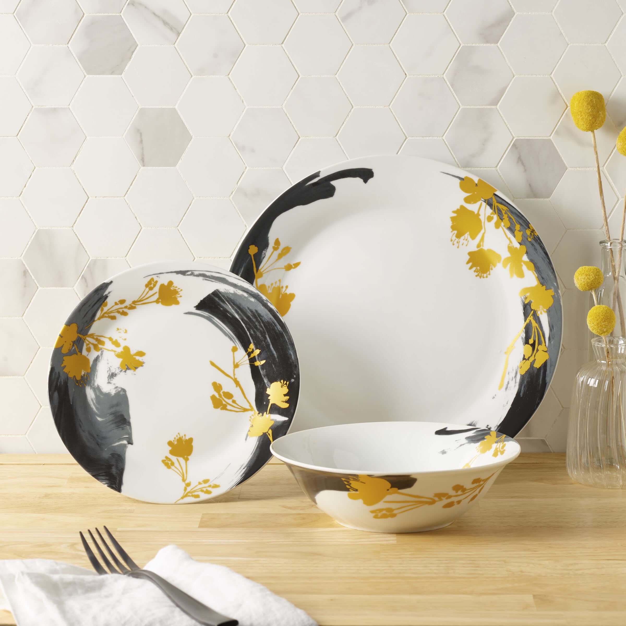 Fitz & Floyd Carmen 24-Piece Dinnerware Set - Service for 8, Colorful Porcelain Dinner Plates, Bowls & Cups - Elegant Table Setting for Holidays, Dinner Parties & Family Gatherings