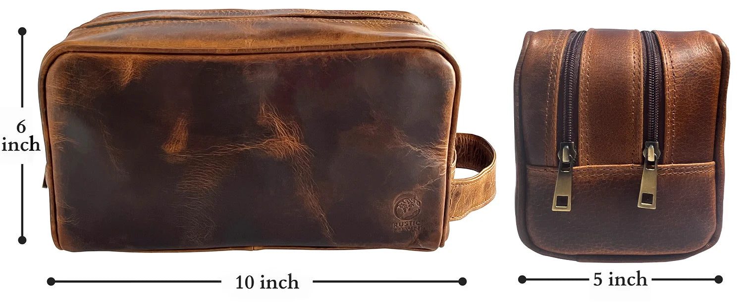 Johnny Genuine Leather Travel Toiletry Bag for Men - Waterproof Shaving Kit Organizer (Antique Brown) - Perfect for Business Trips, Gym & Weekend Getaways