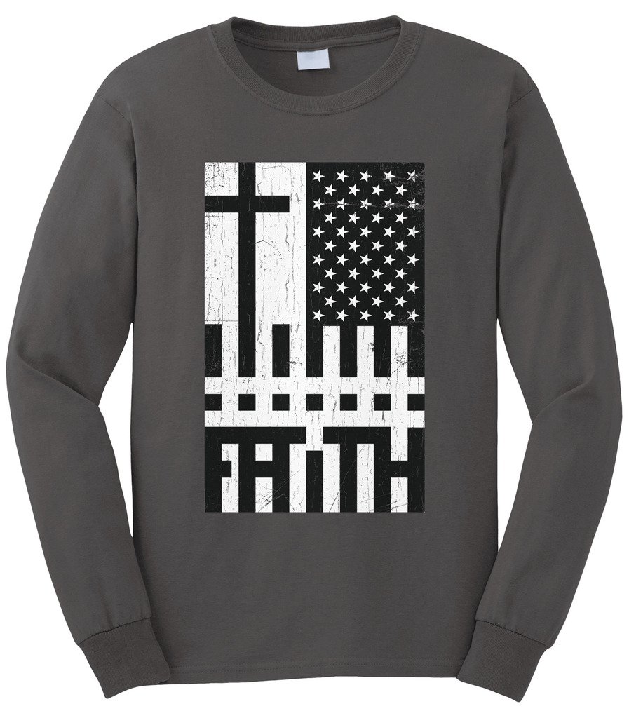 Cybertela Men's Christian Cross & American Flag Long Sleeve T-Shirt - Faith Inspired Casual Wear for Church, Patriotic Events & Everyday Comfort