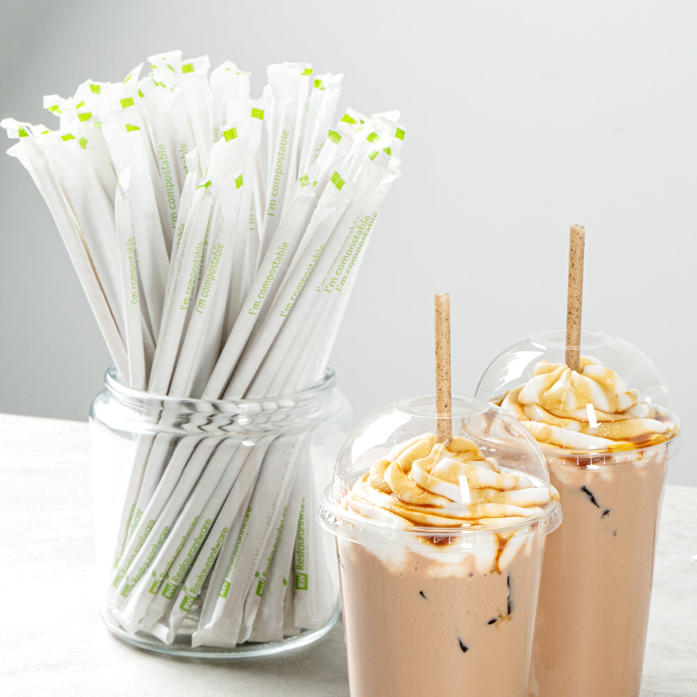 Eco-Friendly Compostable PLA Coffee Ground Straws - Brown, 8 1/4 Inch, 2000 Count Bulk Box - Perfect for Restaurants, Cafes & Sustainable Events