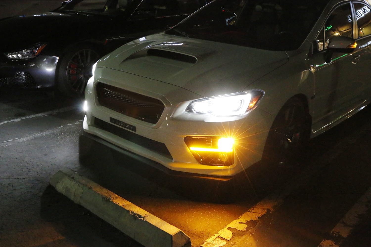 iJDMTOY Switchback LED Daytime Running Lights for 2015-2017 Subaru WRX/STi - JDM Style Piano Black Fog Lamp Bezels, Xenon White DRL & Amber Turn Signals | Enhanced Visibility & Style for Night Driving & Custom Car Mods