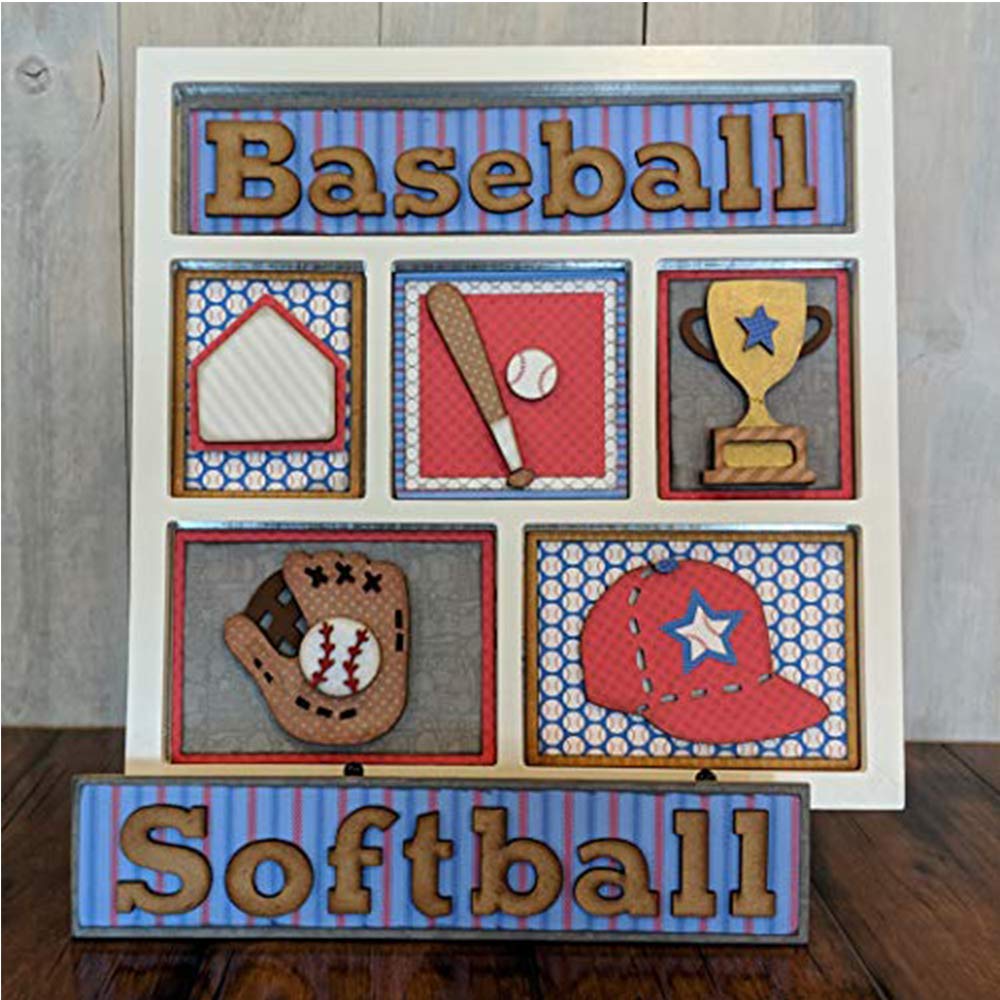 Foundations Décor DIY Shadow Box Cutout Inserts with Self-Adhesive Magnets - Baseball Theme Home Decor Craft Kit for Wall Art, Scrapbooking & Gift Making
