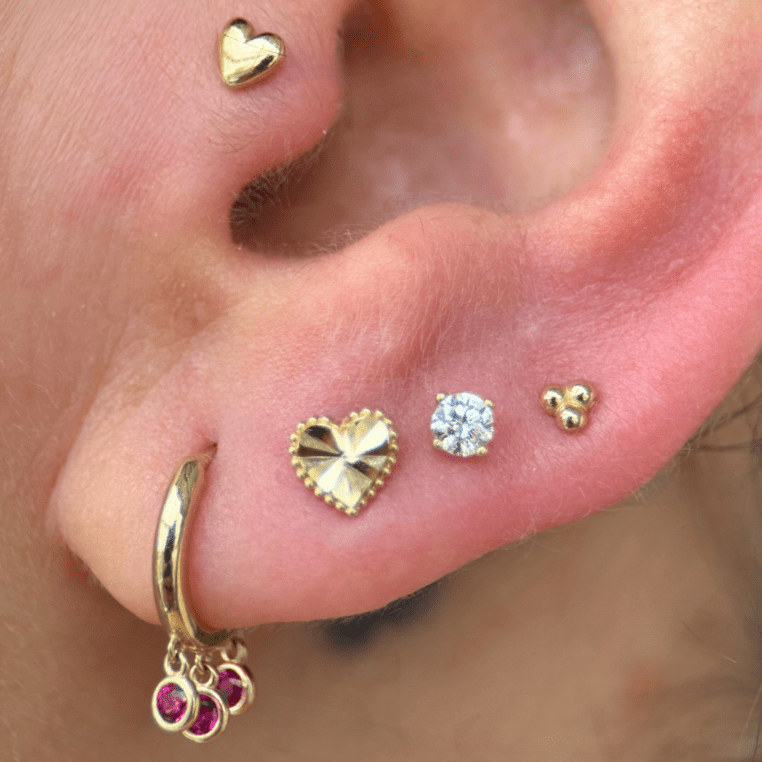 14K Yellow Gold Diamond-Cut Heart Stud Earrings for Women - Perfect for Valentine's Day Gifts, Anniversary Presents & Everyday Elegance