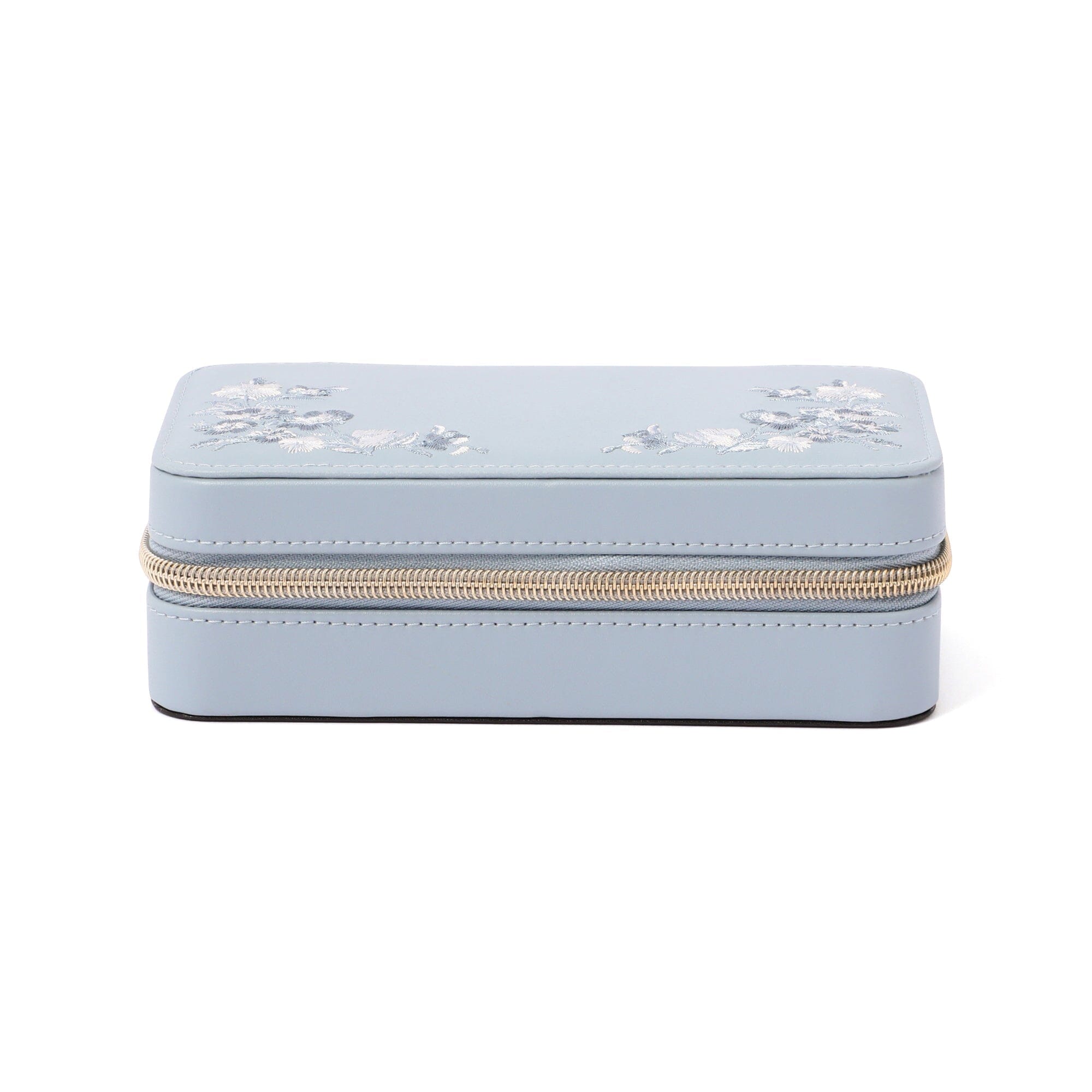 Elegant Embroidery Flower Jewelry Box - Medium Blue | Perfect for Travel, Gifts & Organizing Necklaces, Rings & Earrings