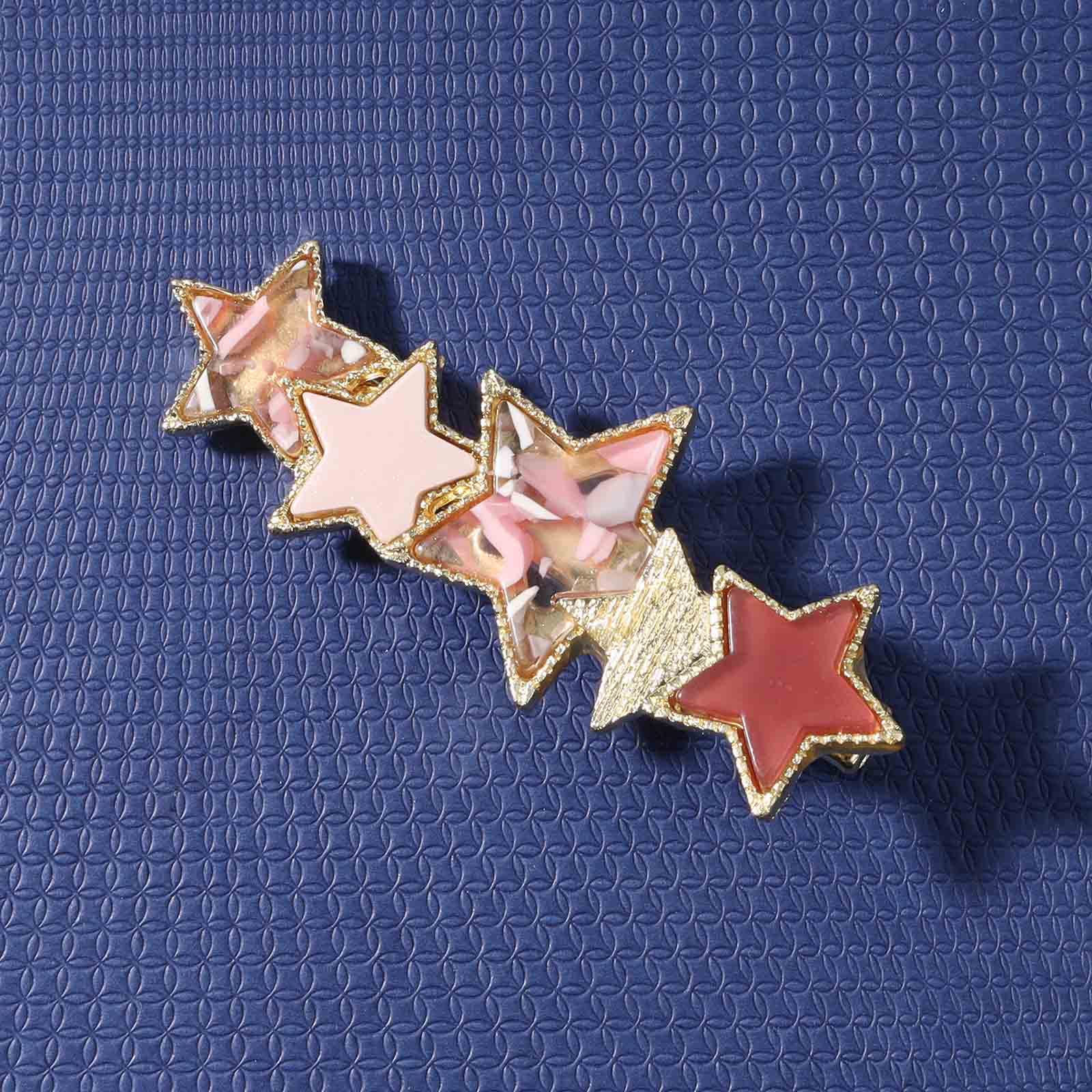 Cute Pink Star Hair Clip Barrette for Women & Girls - Decorative Geometric Hair Pin Headpiece Accessory for Parties, Weddings & Everyday Wear