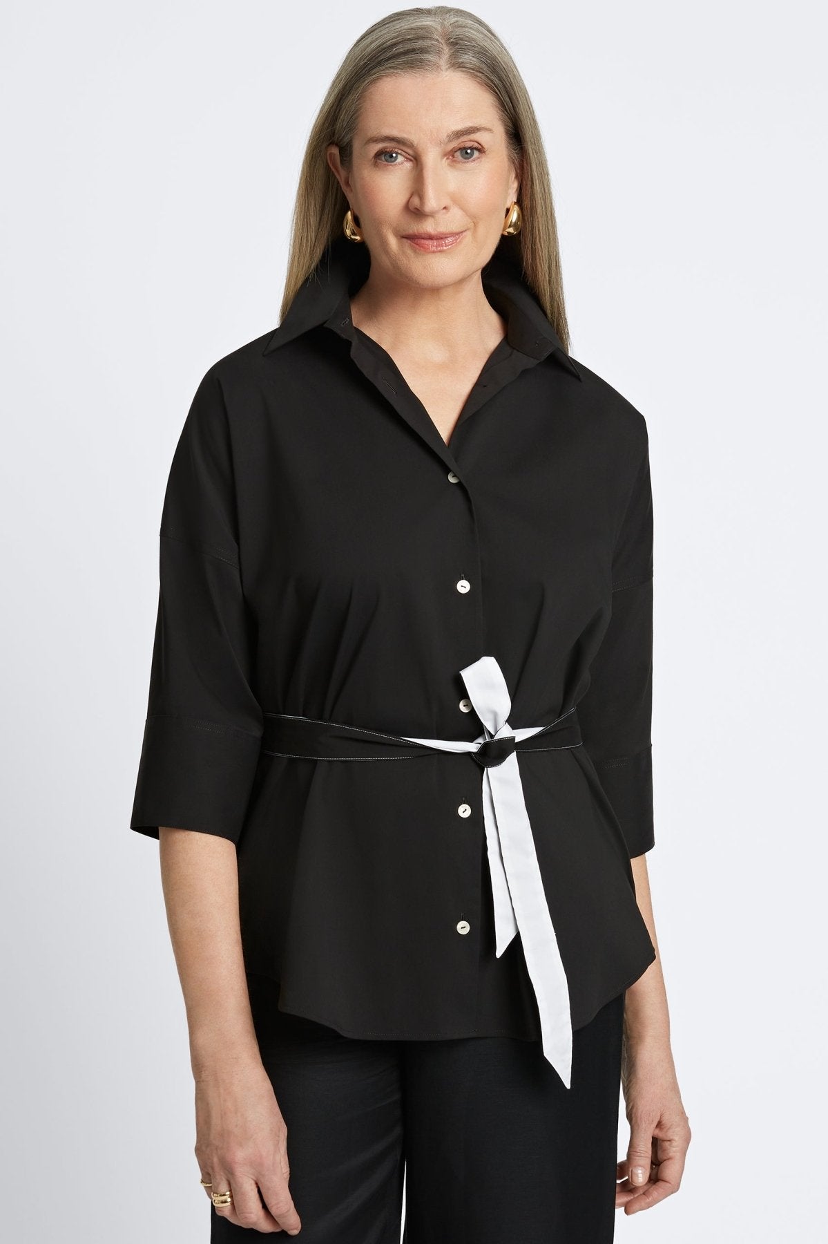 Avery Stretch Matte Sateen No Iron 3/4 Sleeve Shirt for Women - Wrinkle-Free Comfort Top for Office, Business Casual & Everyday Wear