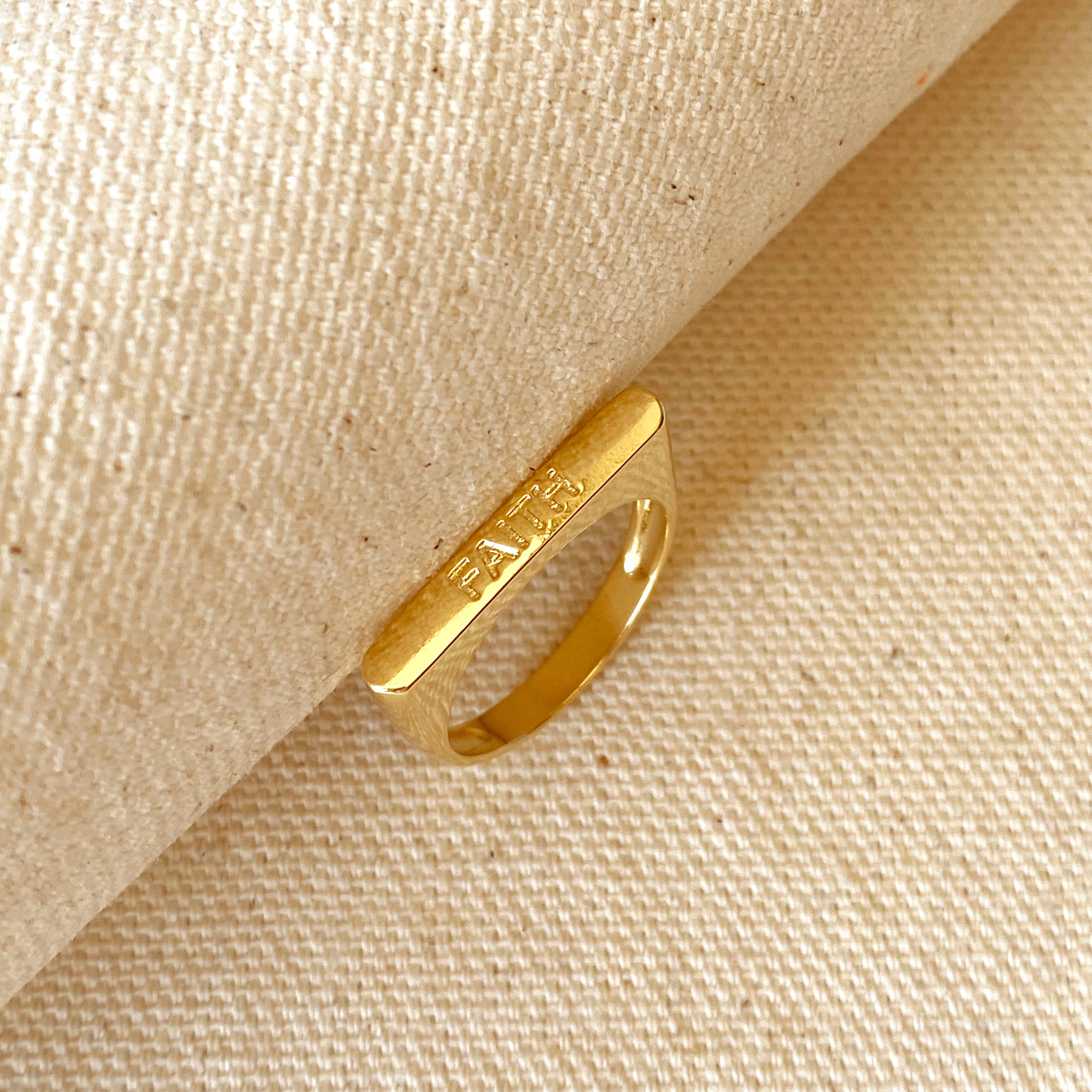 18K Gold Filled Faith Engraved Stackable Ring for Women - Religious Jewelry Gift for Baptism, Confirmation & Daily Wear - Dainty Adjustable Band Ring