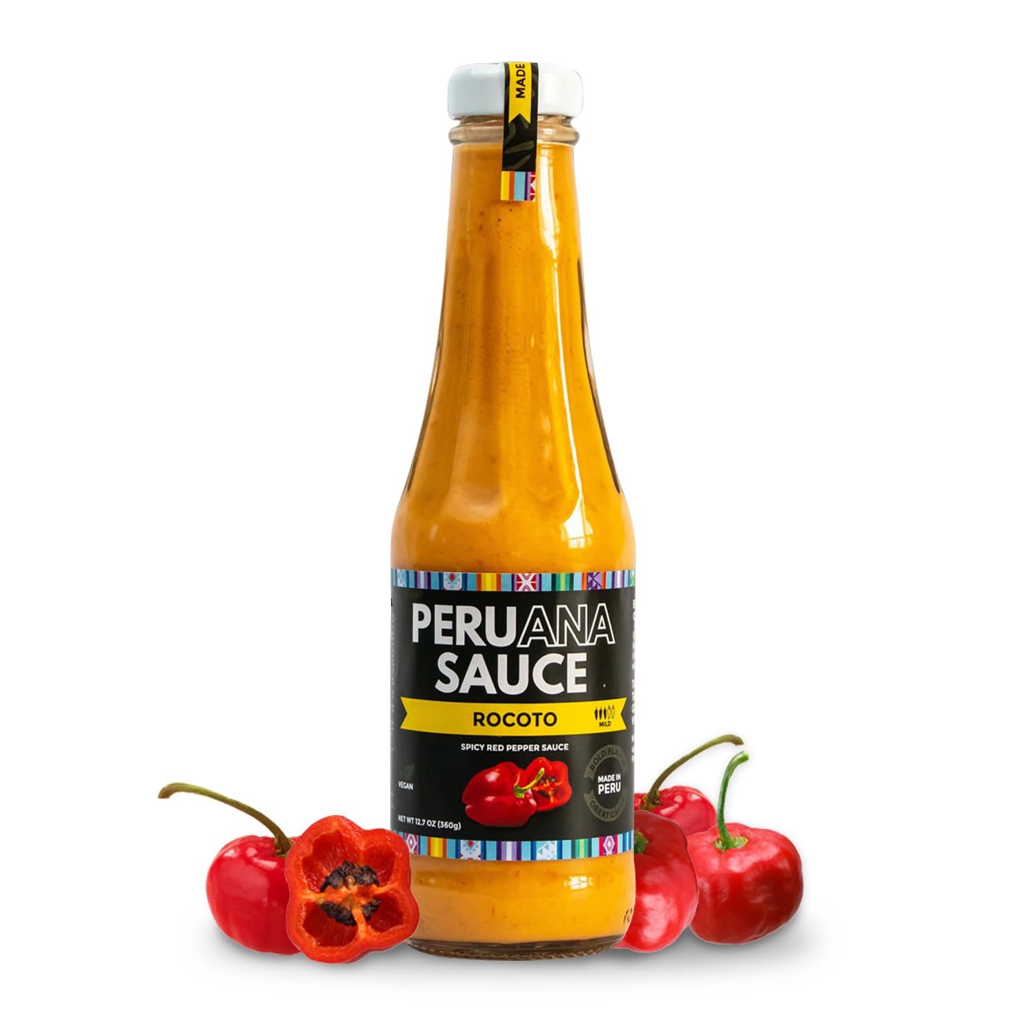Authentic Spicy Peruvian Aji Rocoto Hot Sauce - 12.7oz Glass Bottle - Vegan, Keto-Friendly, No Artificial Colors - Perfect for Tacos, Burritos & Peruvian Cuisine