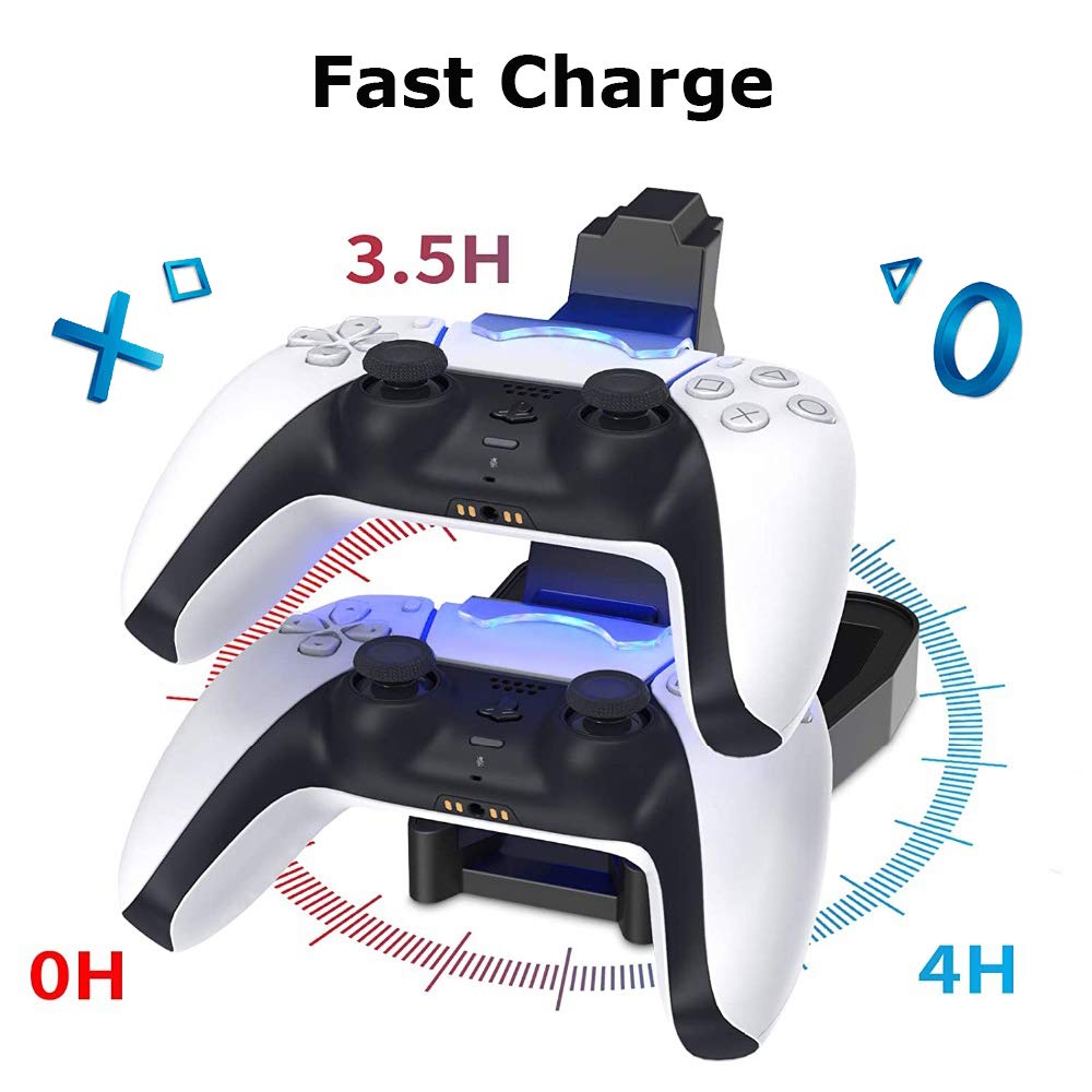 Gamedealer PS5 Wireless Controller Dual Charging Station with LED Battery Indicator - Fast Charger Dock for Playstation 5 Controllers - Perfect for Gaming Setup & Multiplayer Sessions (Shipped from Germany)